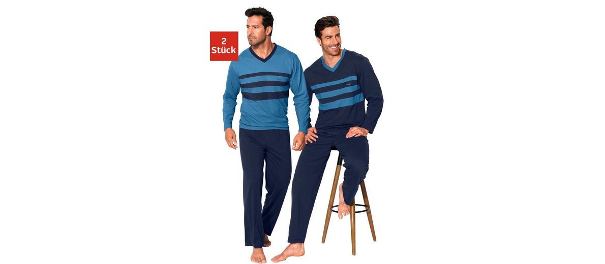 le jogger® Pyjama (2 Stück) mit kontrastfarbigen Einsätzen vorn online