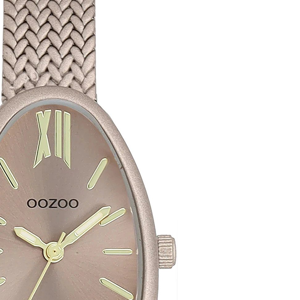 OOZOO Quarzuhr Damenuhr C11644 – Taupe – Oval 22×31 mm – Milanaiseband, – Elegante Ton-in-Ton Uhr im modernen Soft-Look