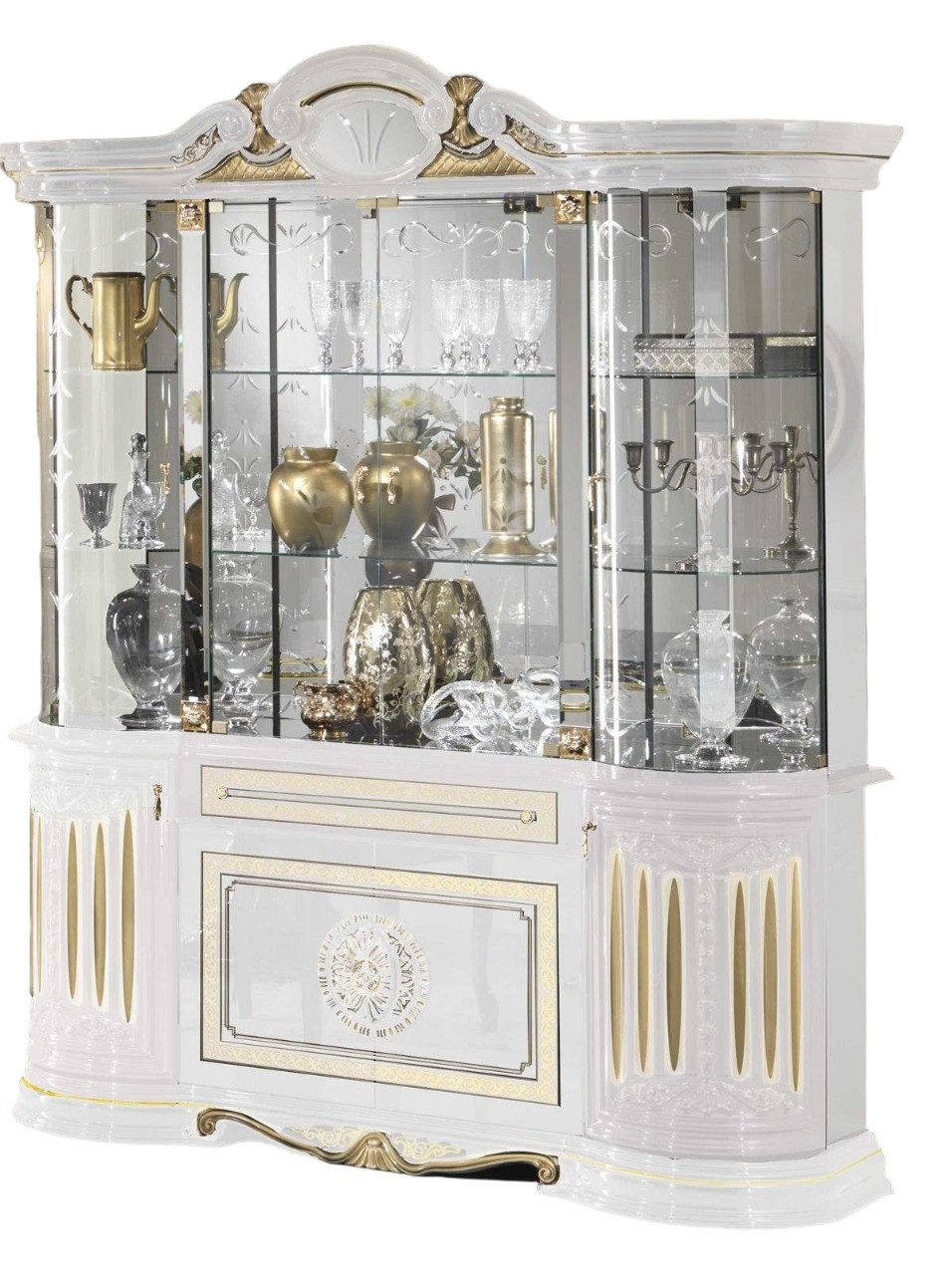 JVmoebel Vitrine Italienische Möbel Wohnzimmer Schrank Modern Weiß Gold Glasvitrine Made in Europa
