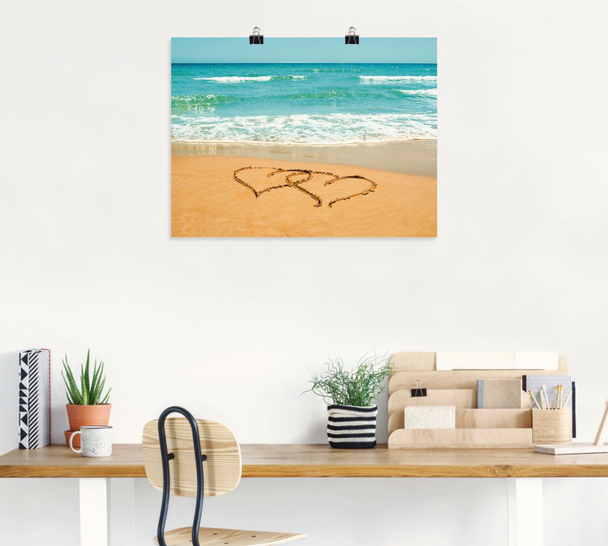Artland Wandbild Herzen Leinwandbild, Größen als versch. in (1 Wandaufkleber Alubild, St), Strand im oder Sand, Poster