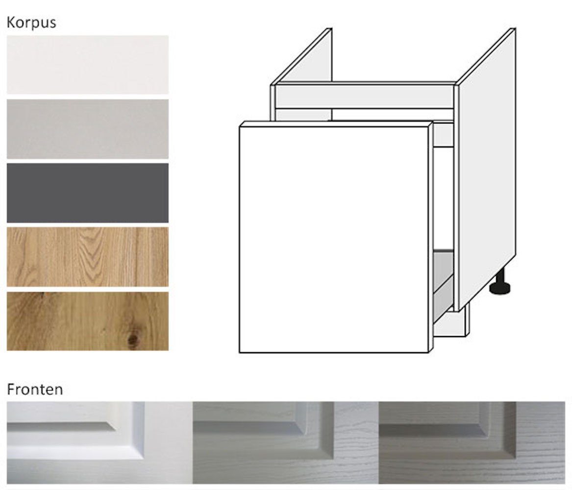 Front- 60cm wählbar weiß Spülenunterschrank Elbing Schublade Feldmann-Wohnen Korpusfarbe (Elbing) und (Teilauszug) 1 mit