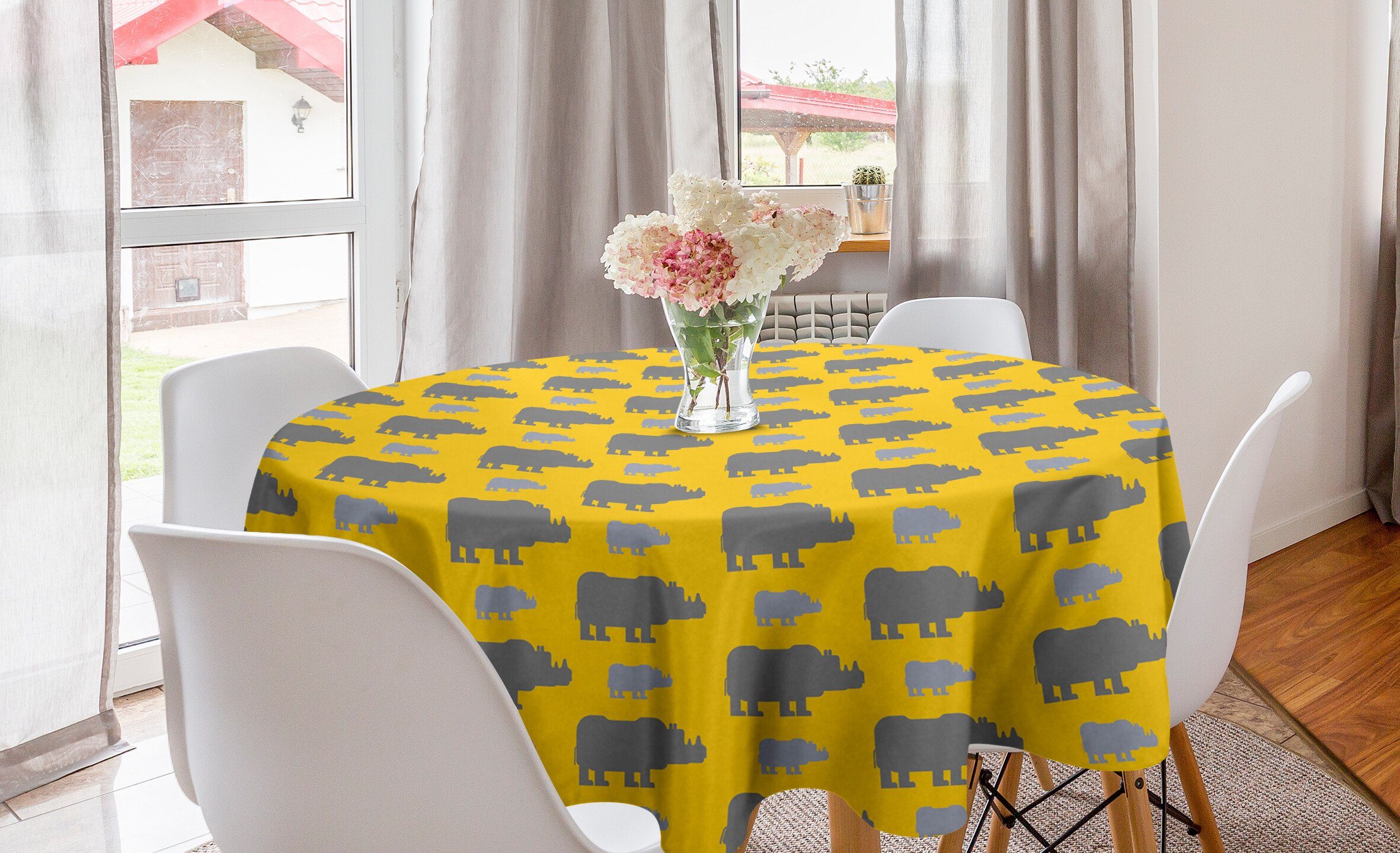 Abakuhaus Tischdecke Kreis Tischdecke Abdeckung für Esszimmer Küche Dekoration, Safari Tier-Silhouetten Entwurf