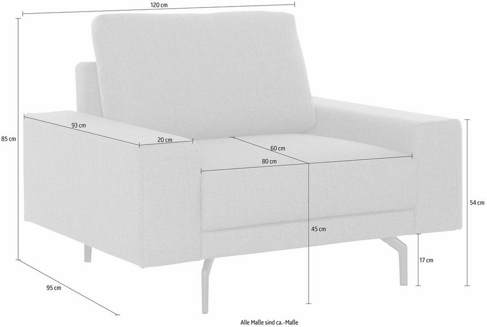 hülsta sofa Sessel hs.450, Armlehne breit niedrig, Alugussfüße in umbragrau,  Breite 120 cm