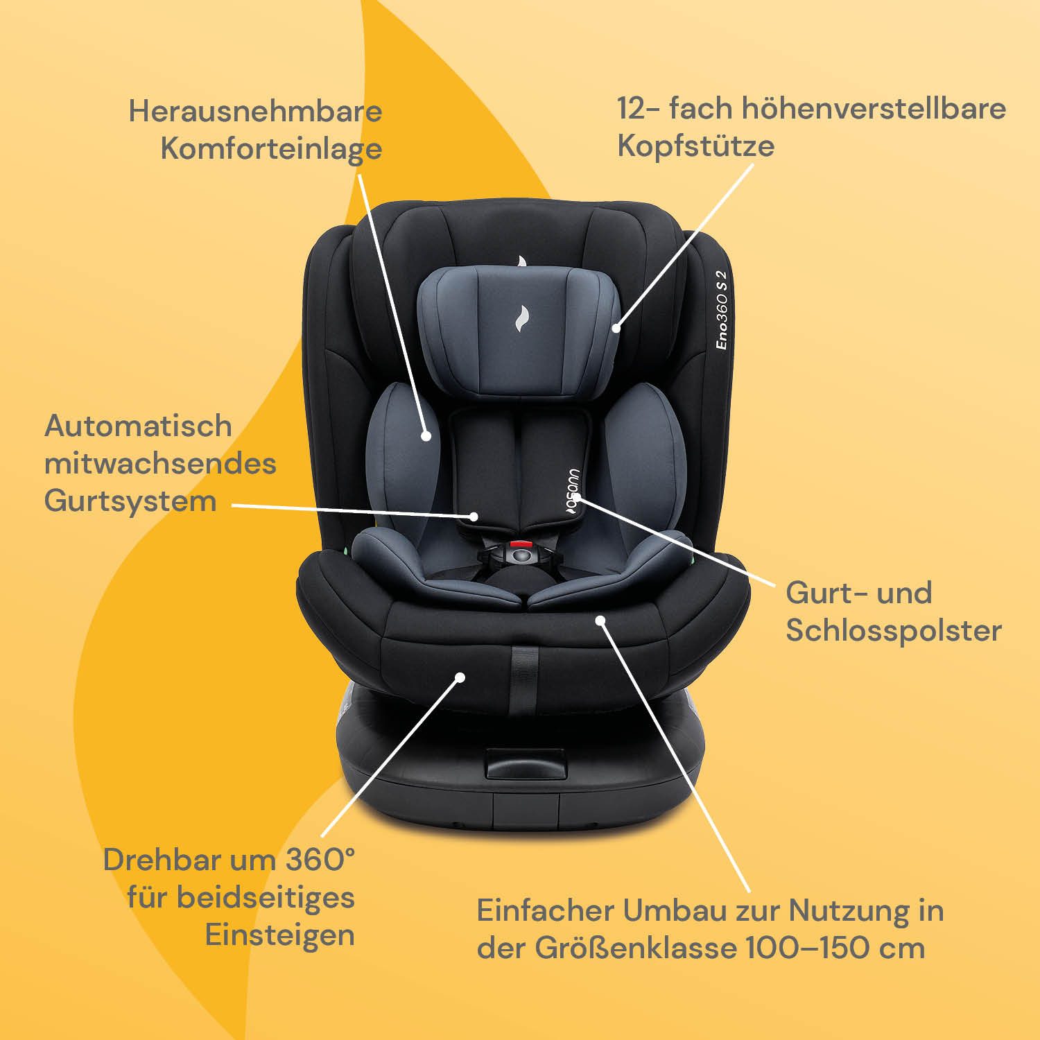 Osann Autokindersitz Eno360 S 2, ab: Geburt, bis: 12 Jahre, ab: 40 cm, bis: 150 cm, sicherer 360°Kindersitz: reboard bis 4 Jahre, verwendbar von 40-150 cm