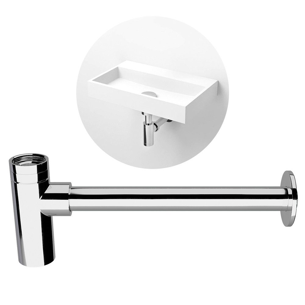 AQUADE Siphon Design-Siphon verchromt Geruchsverschluss, inkl. Schubrosette, Abflussrohr für Waschbecken