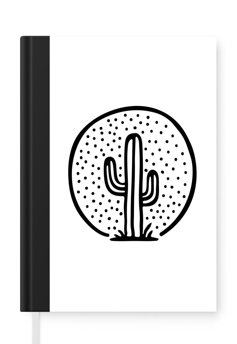 MuchoWow Notizbuch Schwarz-weiße Illustration eines Kaktus, Journal, Merkzettel, Tagebuch, Notizheft, A5, 98 Seiten, Haushaltsbuch