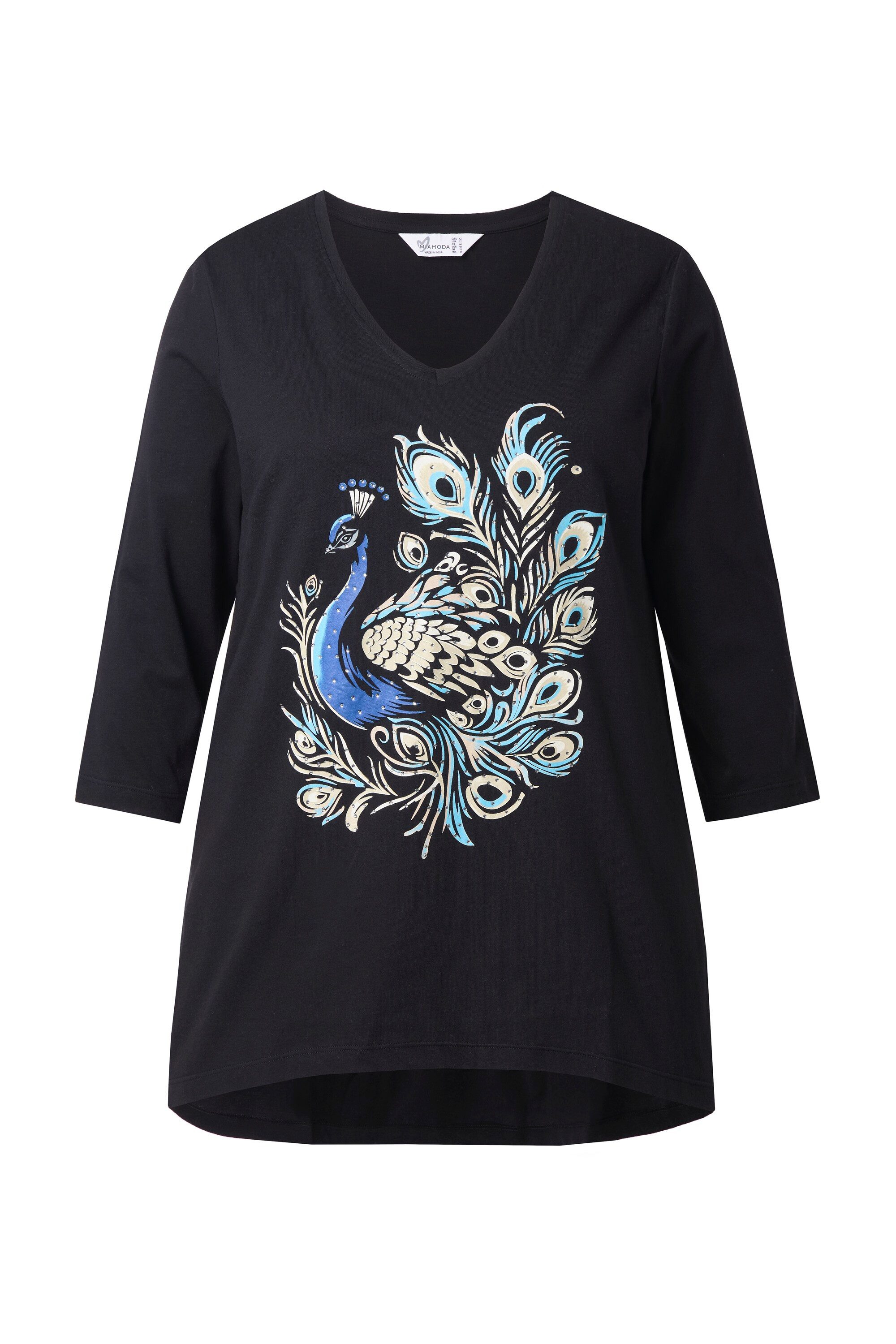 MIAMODA T-Shirt T-Shirt A-Linie Pfauen-Motiv 3/4-Ärmel günstig online kaufen
