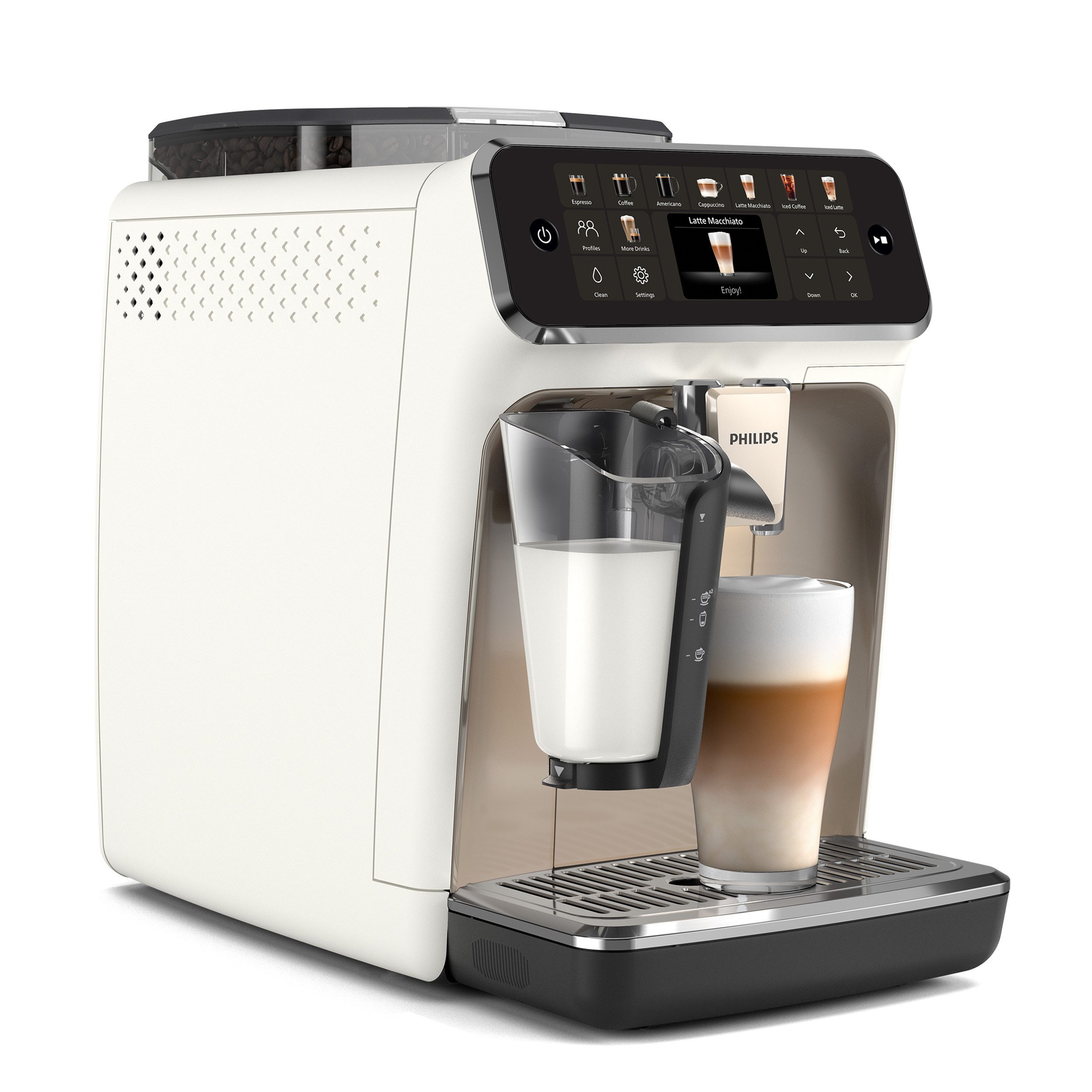Philips Kaffeevollautomat EP5543/90 5500 Series, 20 Getränke (heiß oder eisgekühlt), LatteGo-Milchsystem, SilentBrew Technologie, Schwarz verchromt