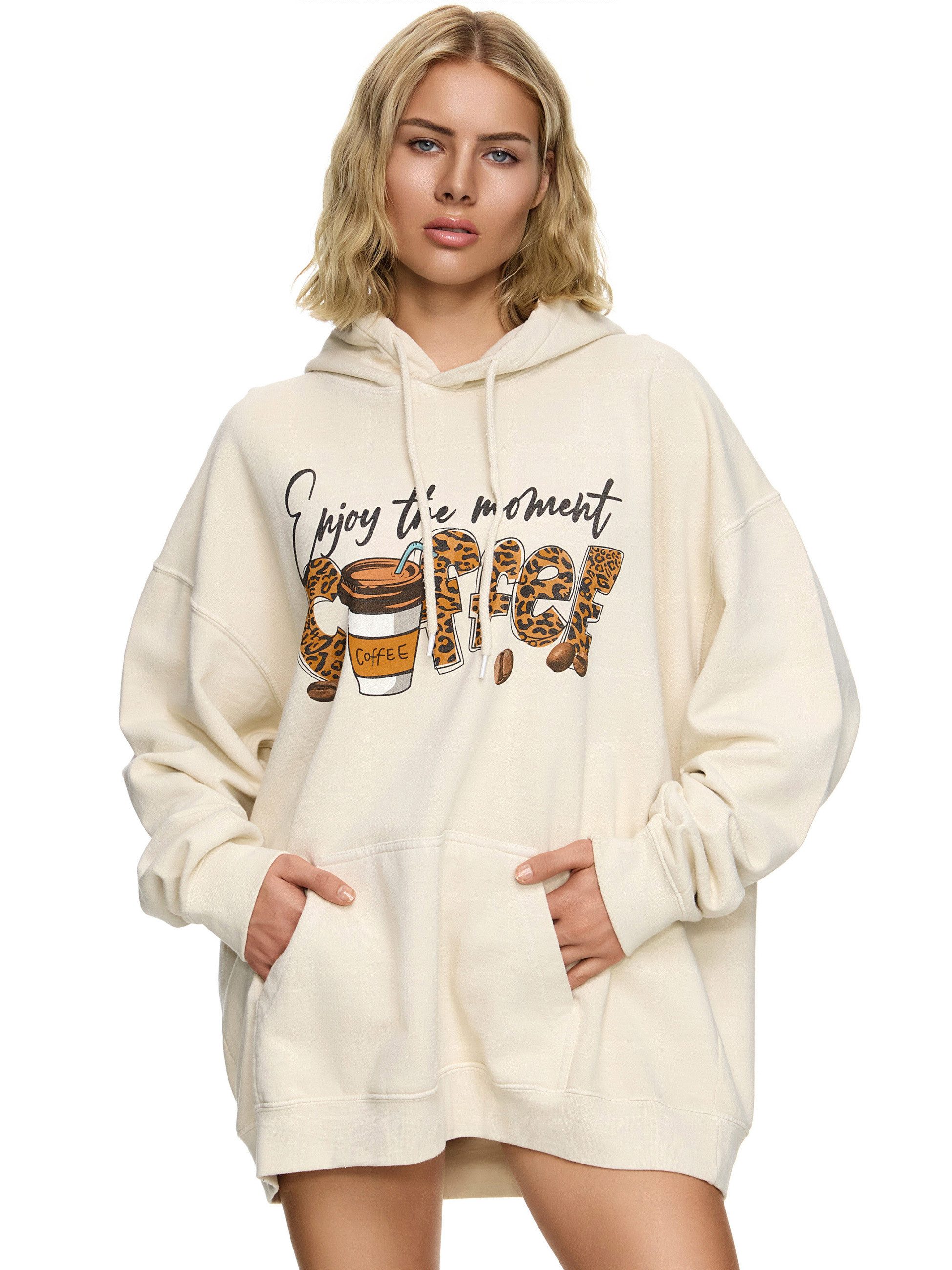 Worldclassca Hoodie Worldclassca Oversized Enjoy COFFEE Hoodie Kapuzenpullover Sweatshirt ENJOY THE MOMENT COFFEE