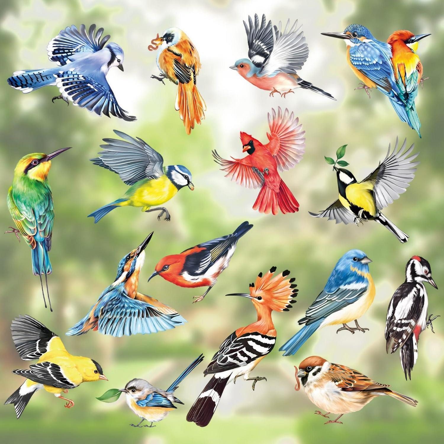 LuxusKollektion Fensterbild Fensteraufkleber Vögel Bunt 17 Stk.