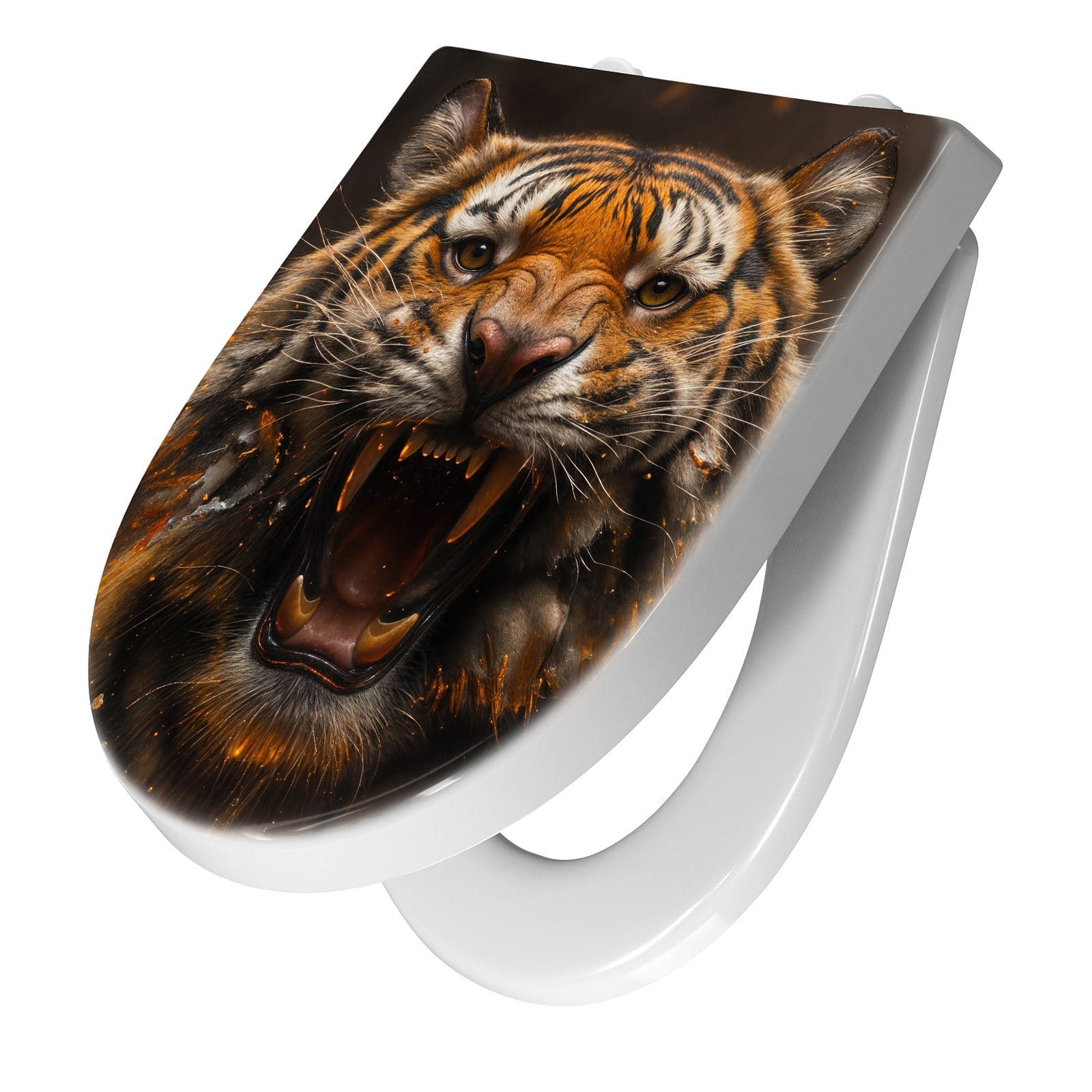 Primedeco WC-Sitz mit Absenkautomatik Motiv Tiger im Feuer (1-St), Absenkautomatik, Soft-Close
