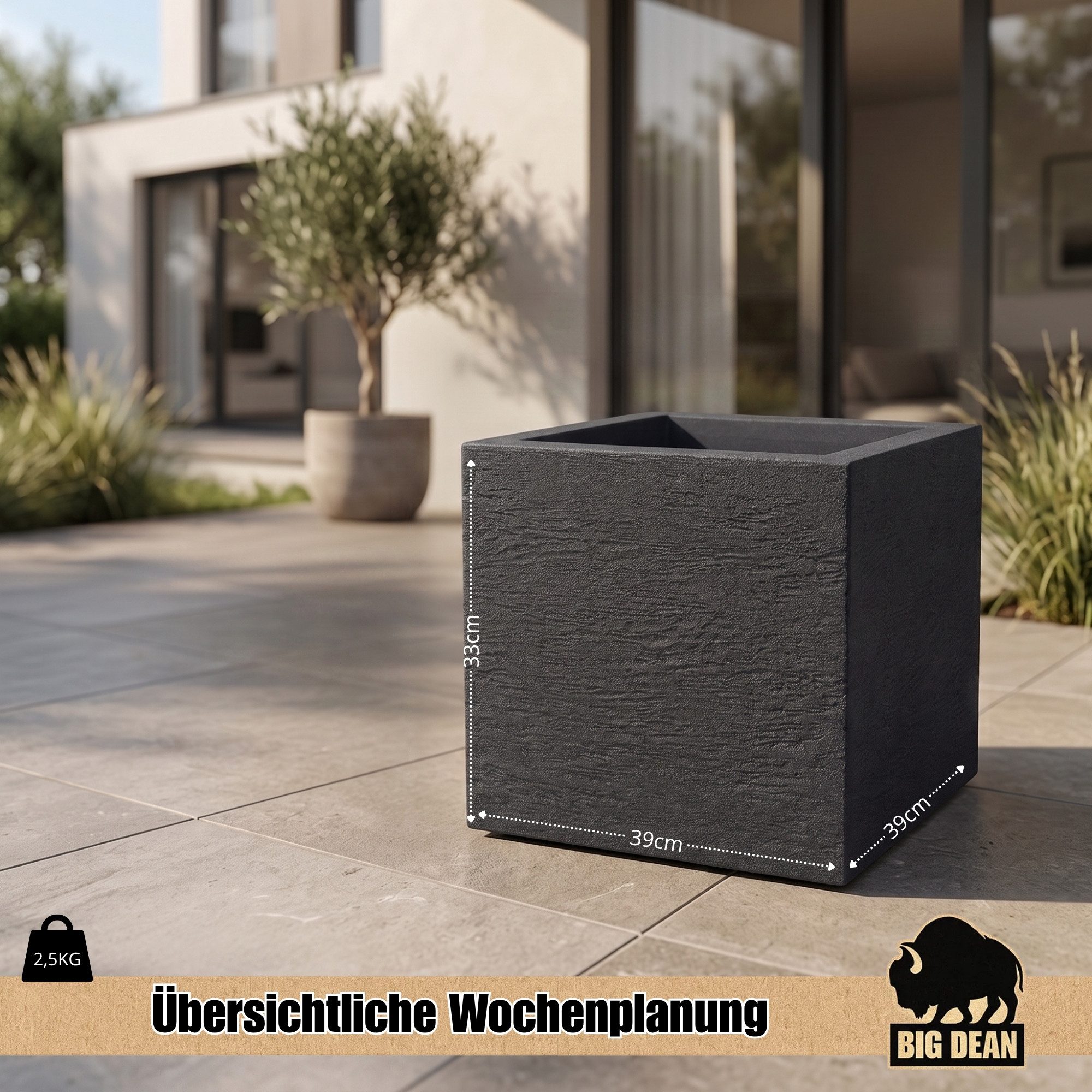 BigDean Pflanzkübel Blumentopf Gross 39x39cm Quadratisch für Draussen (2 St), Zeitlose Steinoptik, UV- & Wetterbeständig, Made in Europe – Bild 2 von 5