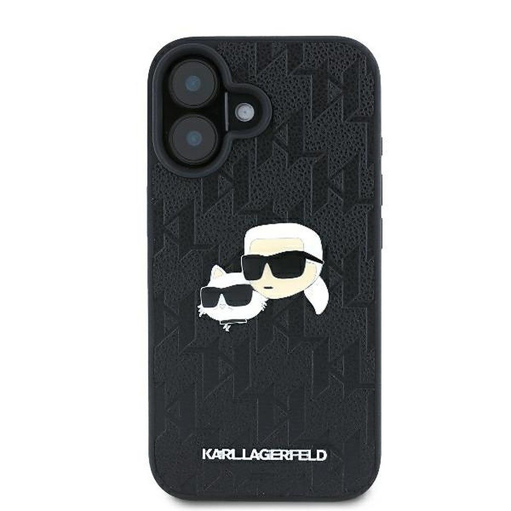 KARL LAGERFELD Handyhülle Schutzhülle Hartschale Smartphonehülle 6,1", Monogramm-Prägung, 3D-Metallplakette, erhöhte Kanten