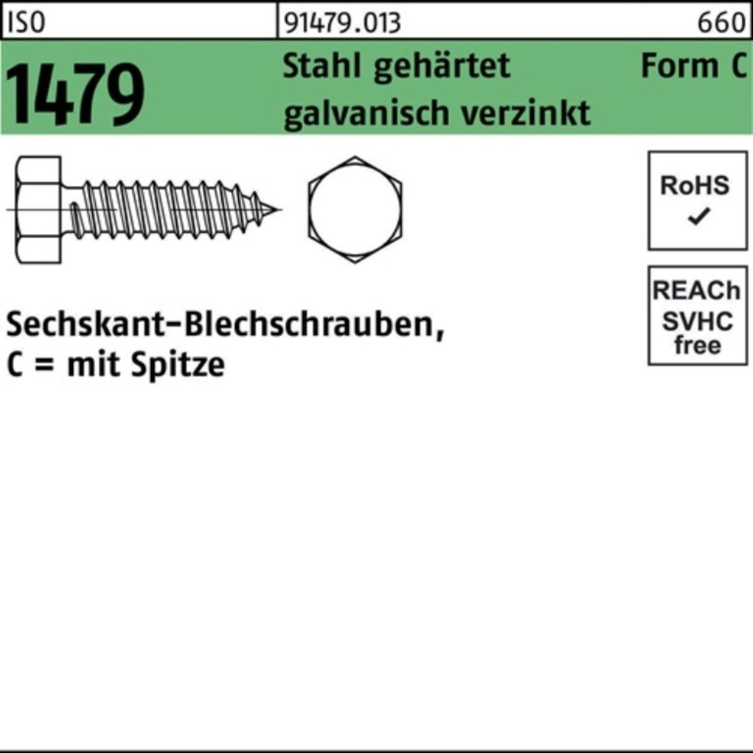 Reyher Blechschraube 250er Pack Blechschraube ISO 1479 Spitze/6-kt C 8x45 Stahl gehärtet g | Schrauben