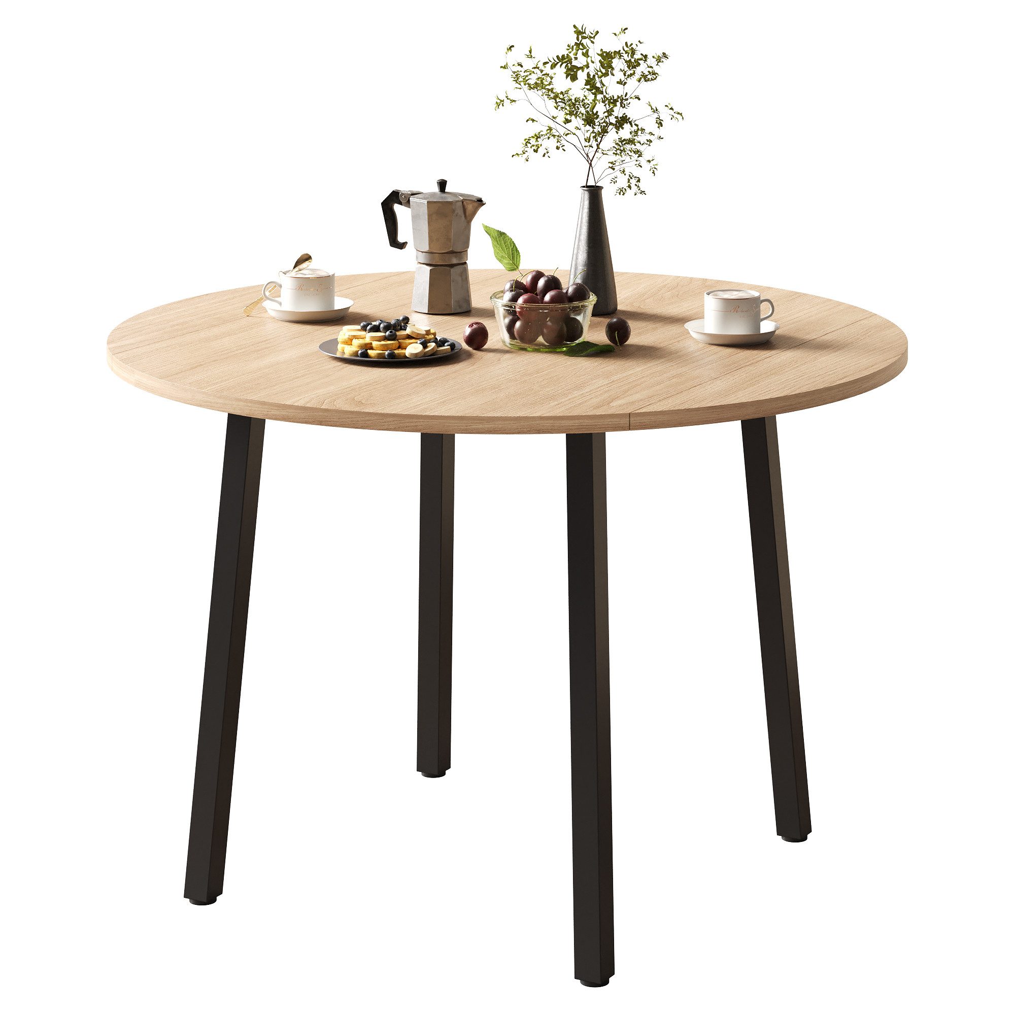 REDOM Esstisch Klappbarer runder Tisch in Eichen-Optik (Packung, 1-St., Ideal für kleine Wohnungen oder flexible Essbereiche), 100x100 cm, für 2-4 Personen, Metallbeine, platzsparend