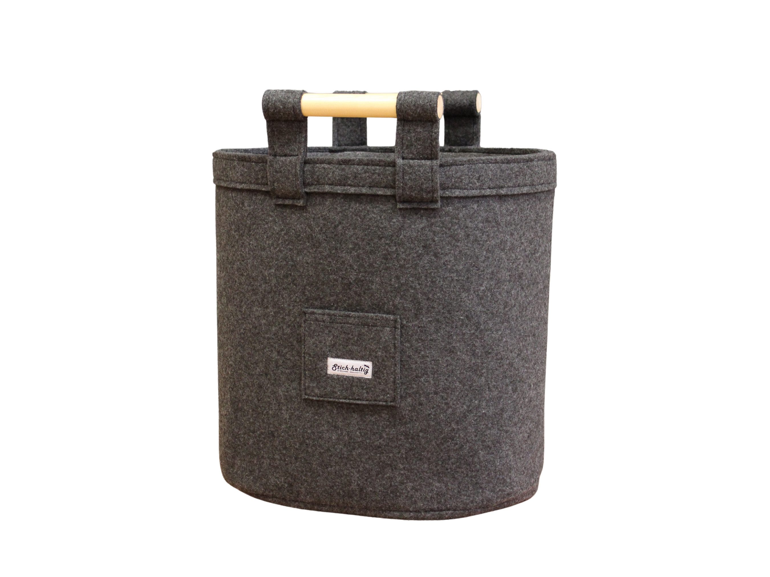 Stich-haltig Kaminholzkorb Oval aus Filz dunkelgrau M, Brennholzkorb mit zw günstig online kaufen