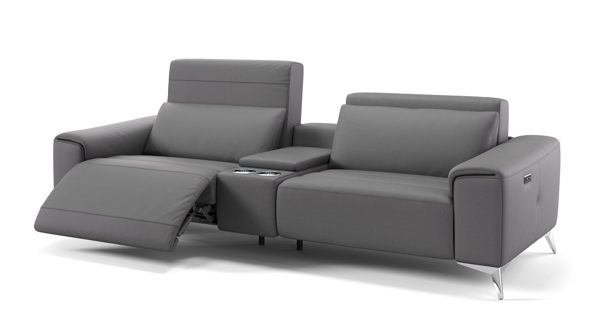 Sofanella Sofa Sofanella - Leder 2-Sitzer Kinosofa BELLA in Grau S: 212 x 100 cm