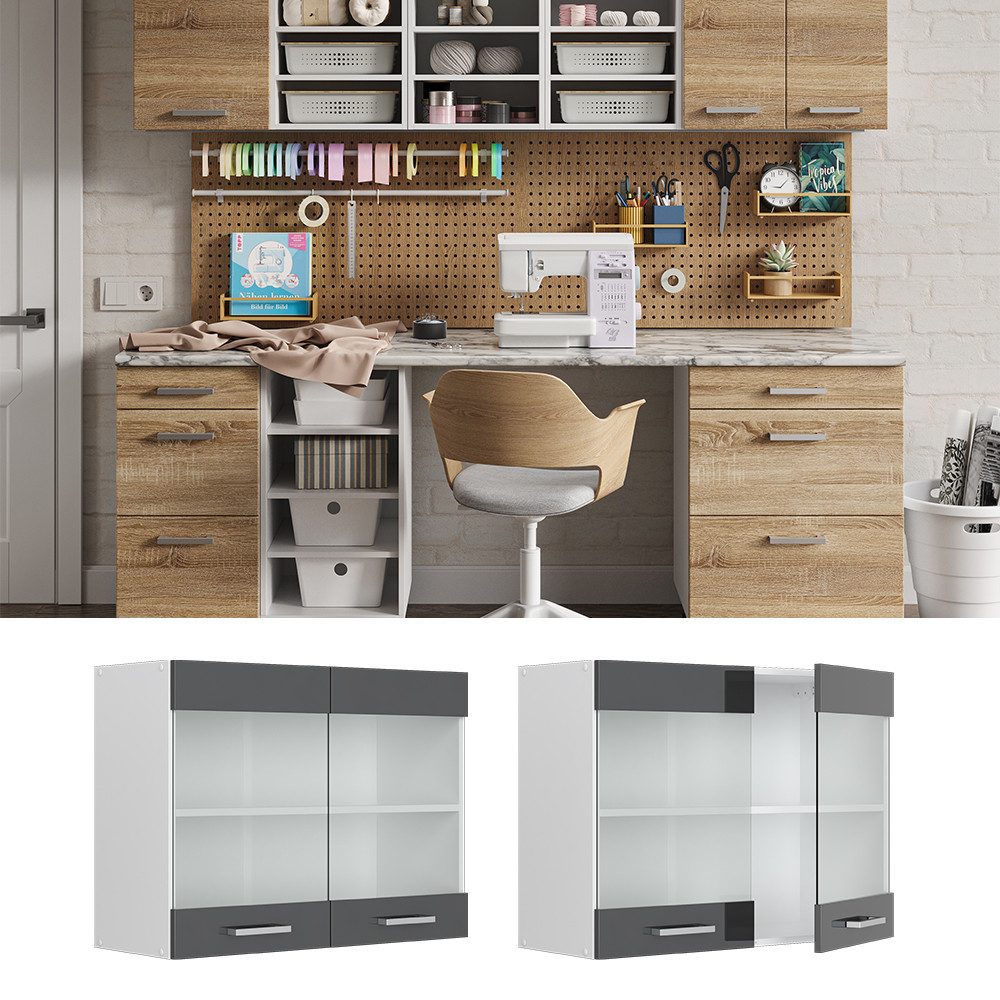 Vicco Schranksystem R-Line, Anthrazit Hochglanz/Weiß, 80 günstig online kaufen