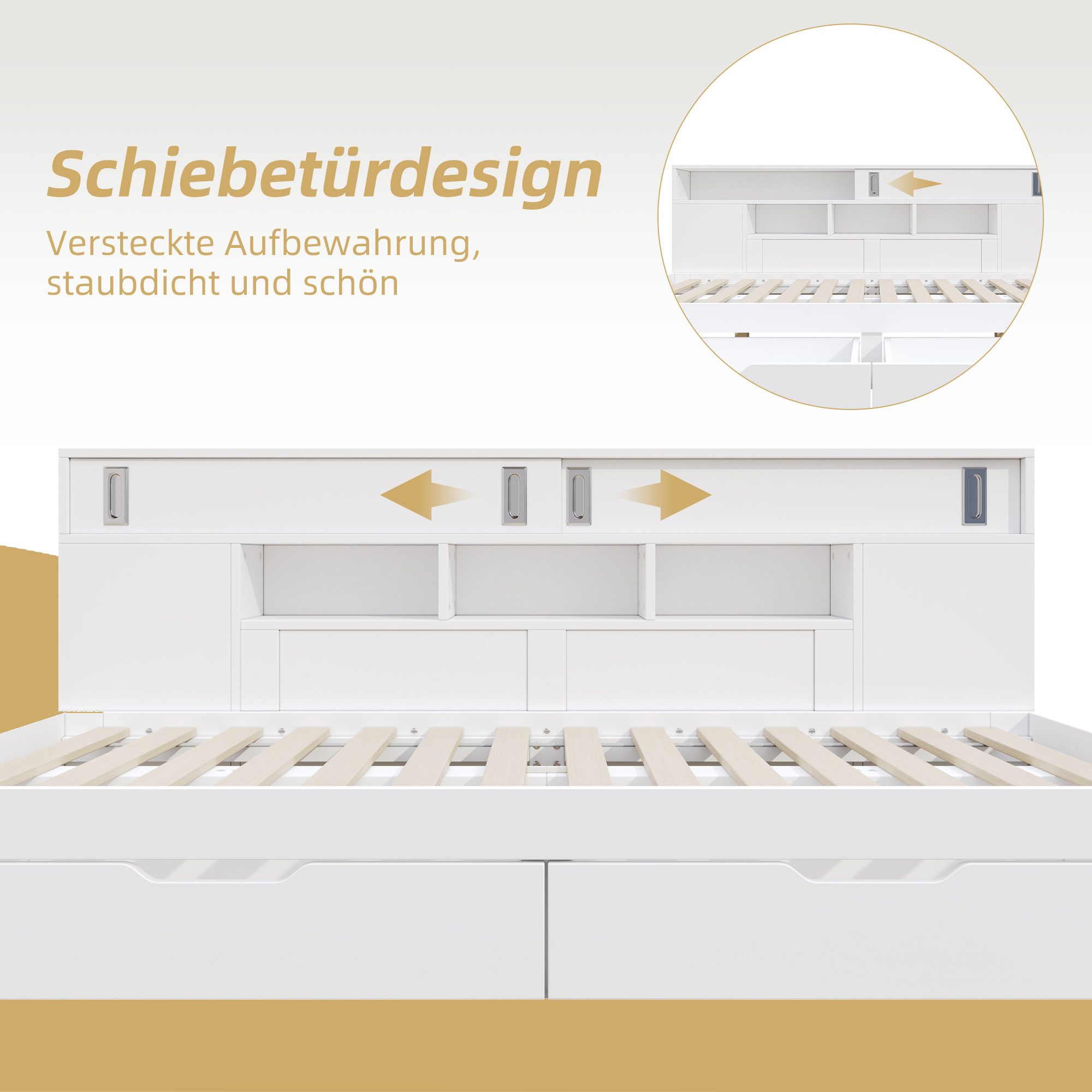 MODFU Hochbett Schlafsofa Einzelbett Multifunktionsbett (Daybett, Multifunktionales Kinderbett, mit Schubladen,Bücherregal und Stauschrank) 90*200cm, ohne Matratze