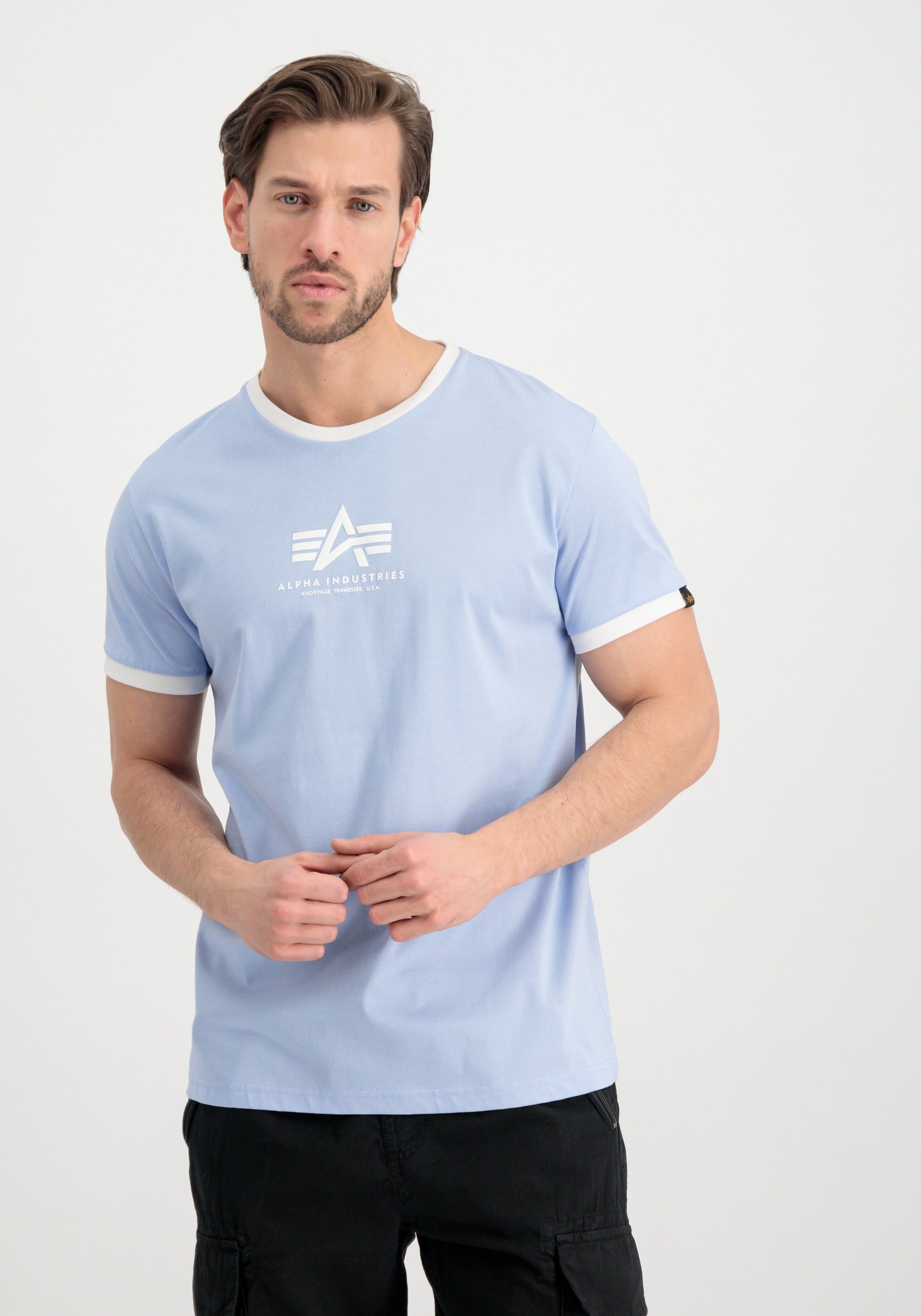 blue T-Shirts Contrast Basic Industries - ML T-Shirt T Alpha Men Industries Alpha light