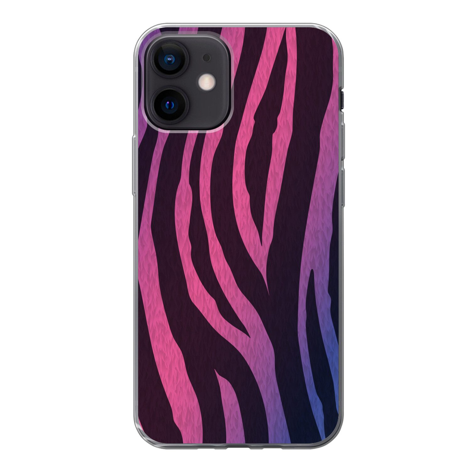 MuchoWow Handyhülle für Apple iPhone 12 Zebramuster - Rosa - Lila - Tiermuster, Smartphone-Bumper, Print, Handy Schutzhülle Dünn