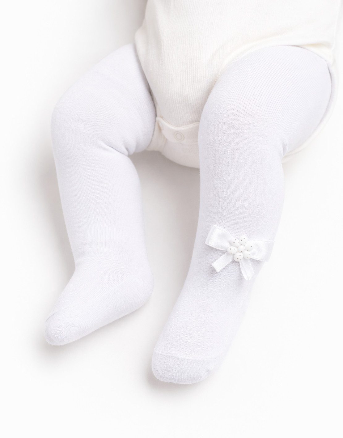 La Bortini Strumpfhose Strumpfhose Weiß mit Schleife Baby Kinder Strumpfhosen für Taufe Fest – Bild 3 von 4
