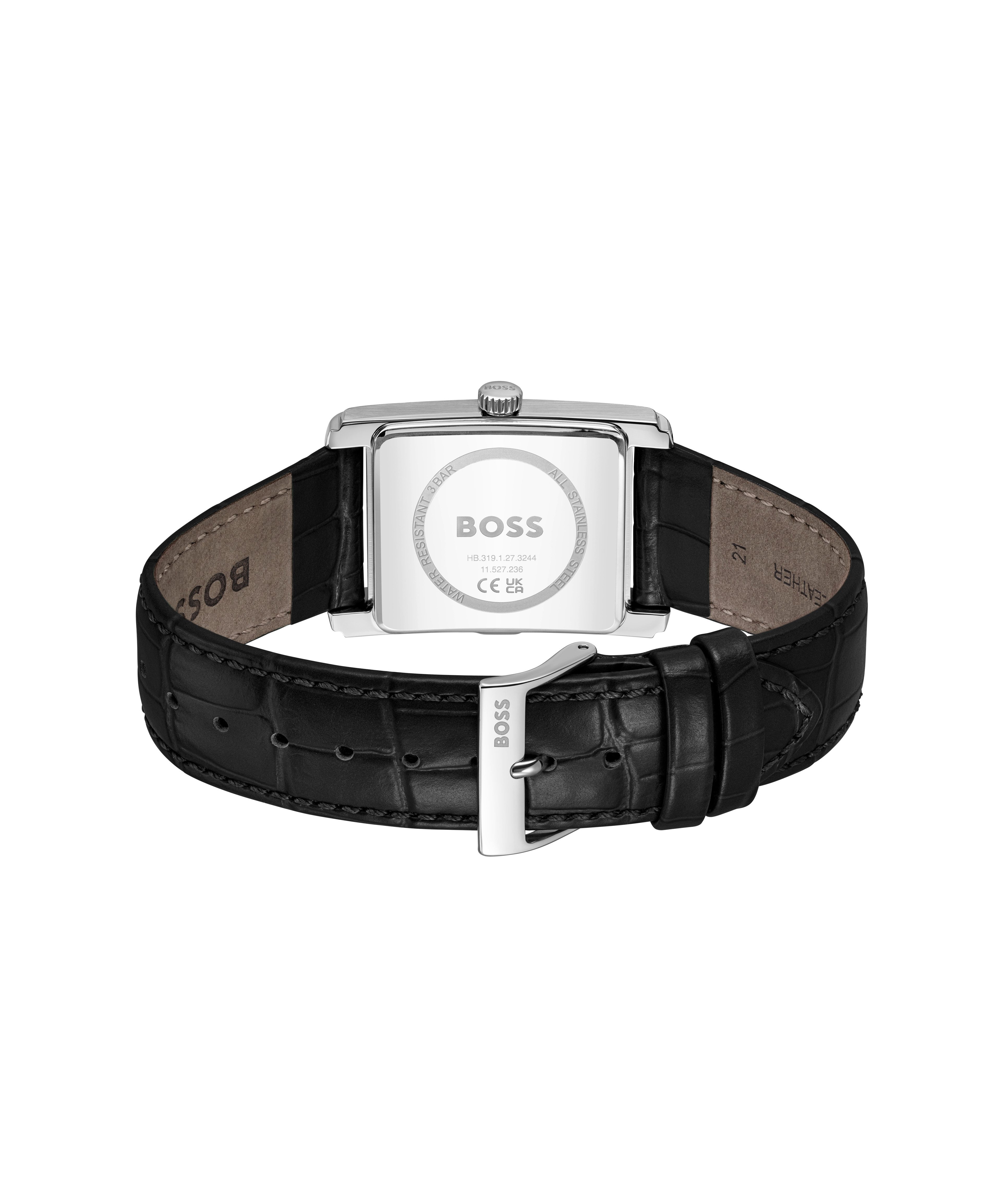 BOSS Quarzuhr PRINCIPLE DRESS 1514277, Armbanduhr, Damenuhr, Herrenuhr, Lederarmband, analog, Tag