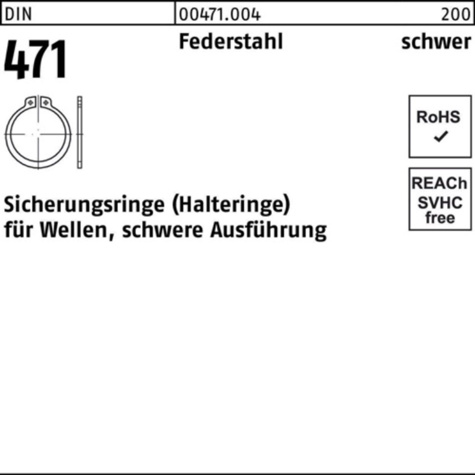 Reyher Sicherungsring 200er Pack Sicherungsring DIN 471 35x 2,5 Federstahl schwere Ausf. 200 | Unterlegscheiben