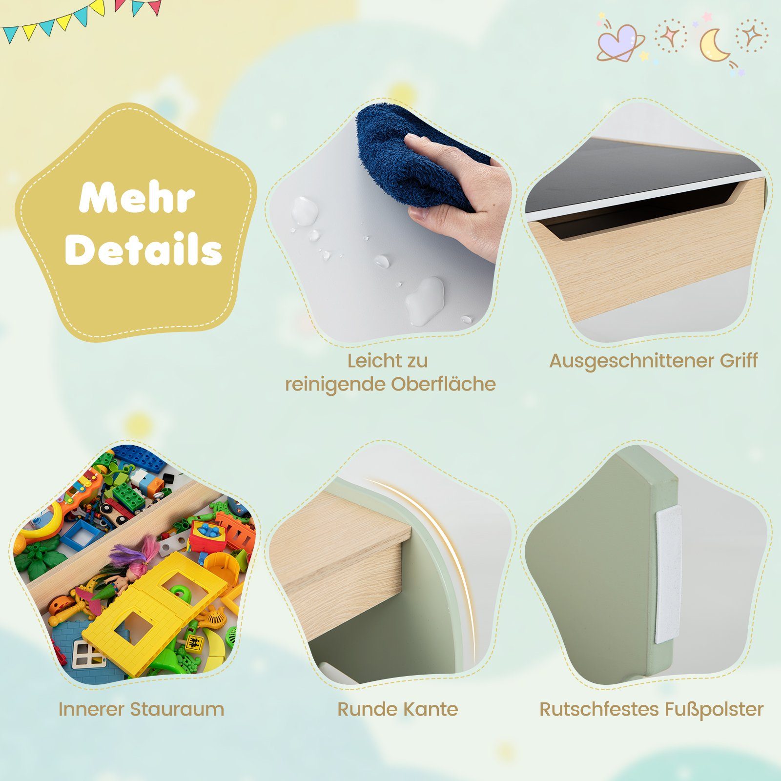 COSTWAY Kindersitzgruppe 3tlg. Kindertisch, aus Holz, mit 2 Stühlen – Bild 5 von 5