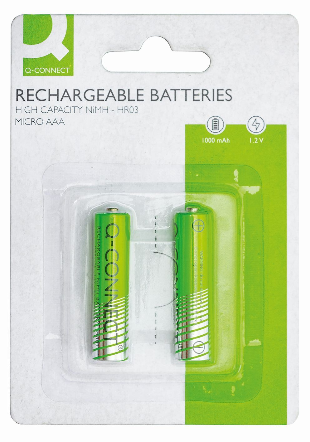 Q-Connect Akku-Batterien Rechargeable - Micro/AAA/HR03, 1,2 V, 2 Stück Batterie