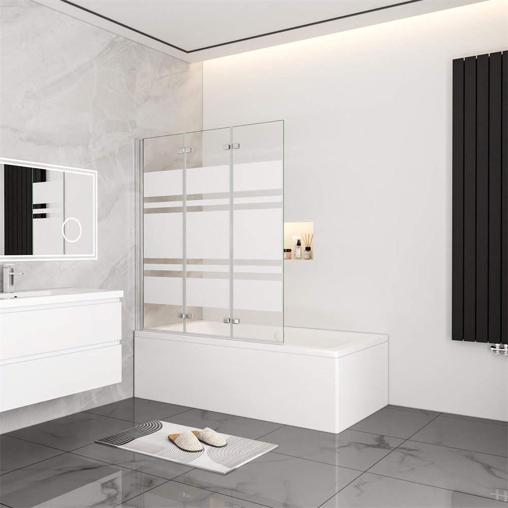 AICA Badewannenfaltwand 6mm Nano ESG Milchglas Streifen Glas Duschwand Bade günstig online kaufen