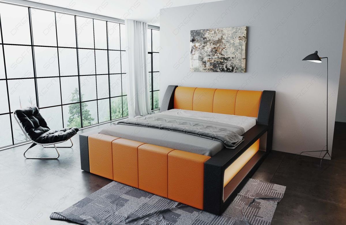 Sofa Dreams Boxspringbett Fermo Bett Kunstleder Premium Komplettbett mit LED Beleuchtung, mit Topper, mit Matratze, mit LED Beleuchtung