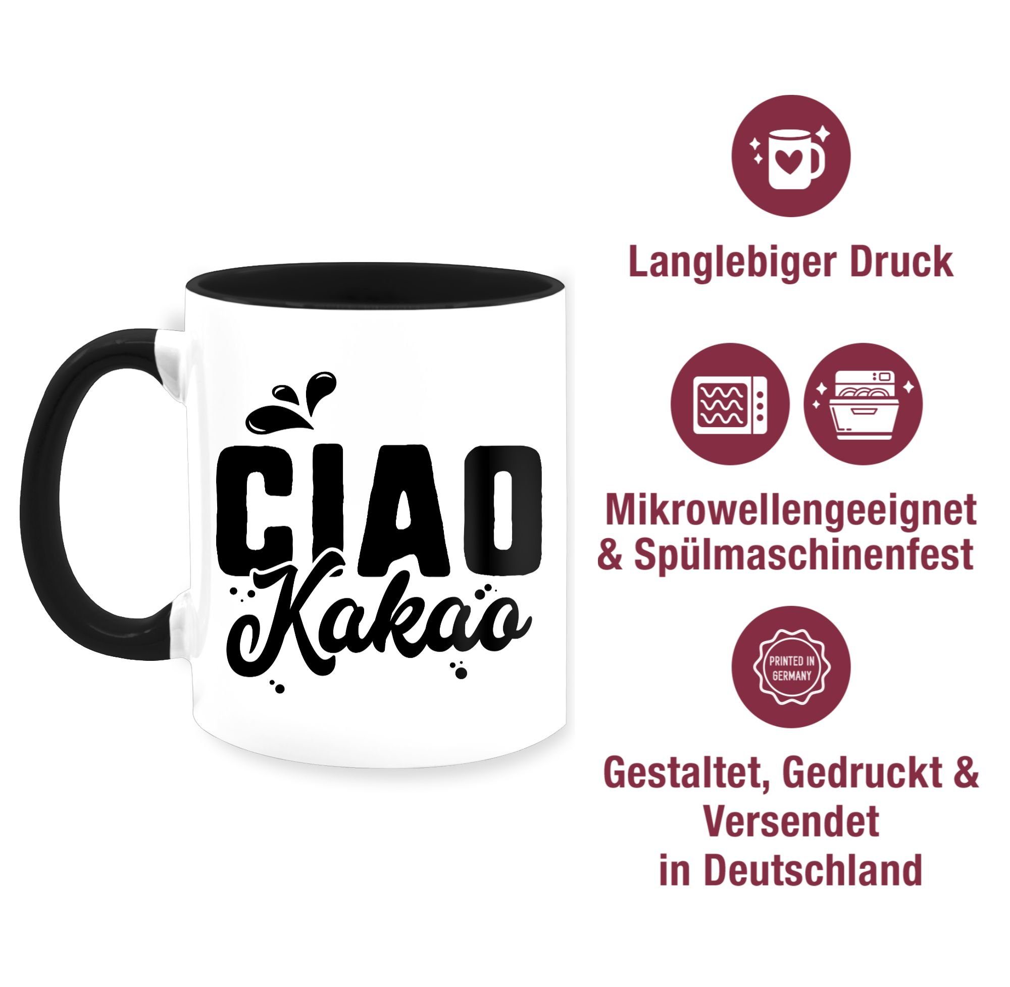 Kakao, Keramik, 2 Ciao Schwarz Statement Sprüche Tasse Shirtracer