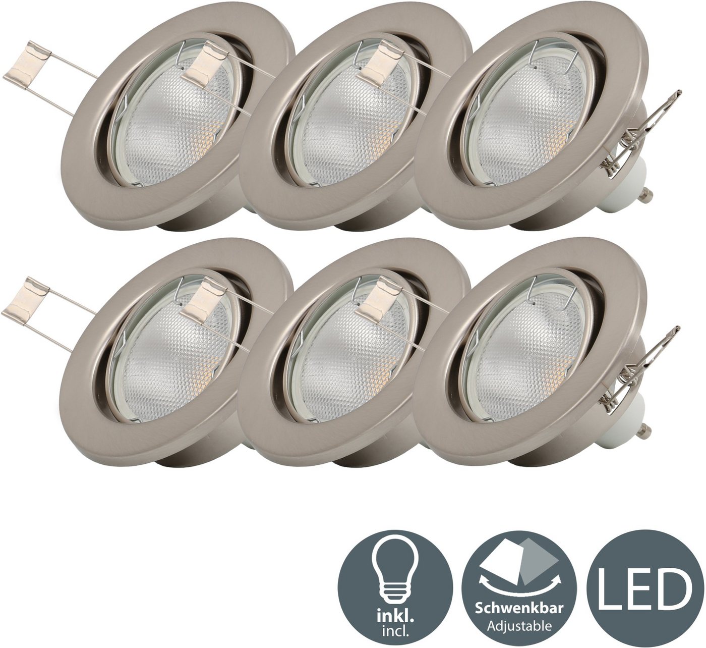 B.K.Licht LED Einbaustrahler, LED Einbauleuchte schwenkbar Nickel matt Decken-Spot Einbau-Leuchte GU10 inkl. 5W 400lm-HomeTrends