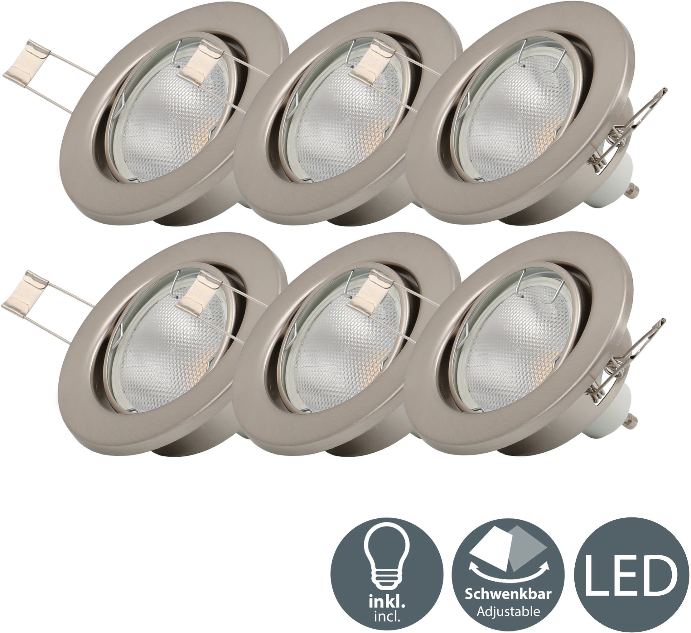 B.K.Licht LED Einbaustrahler, matt, wechselbar, LED schwenkbar, Nickel, LED GU10 Warmweiß, Decken-Spot, Einbauleuchte
