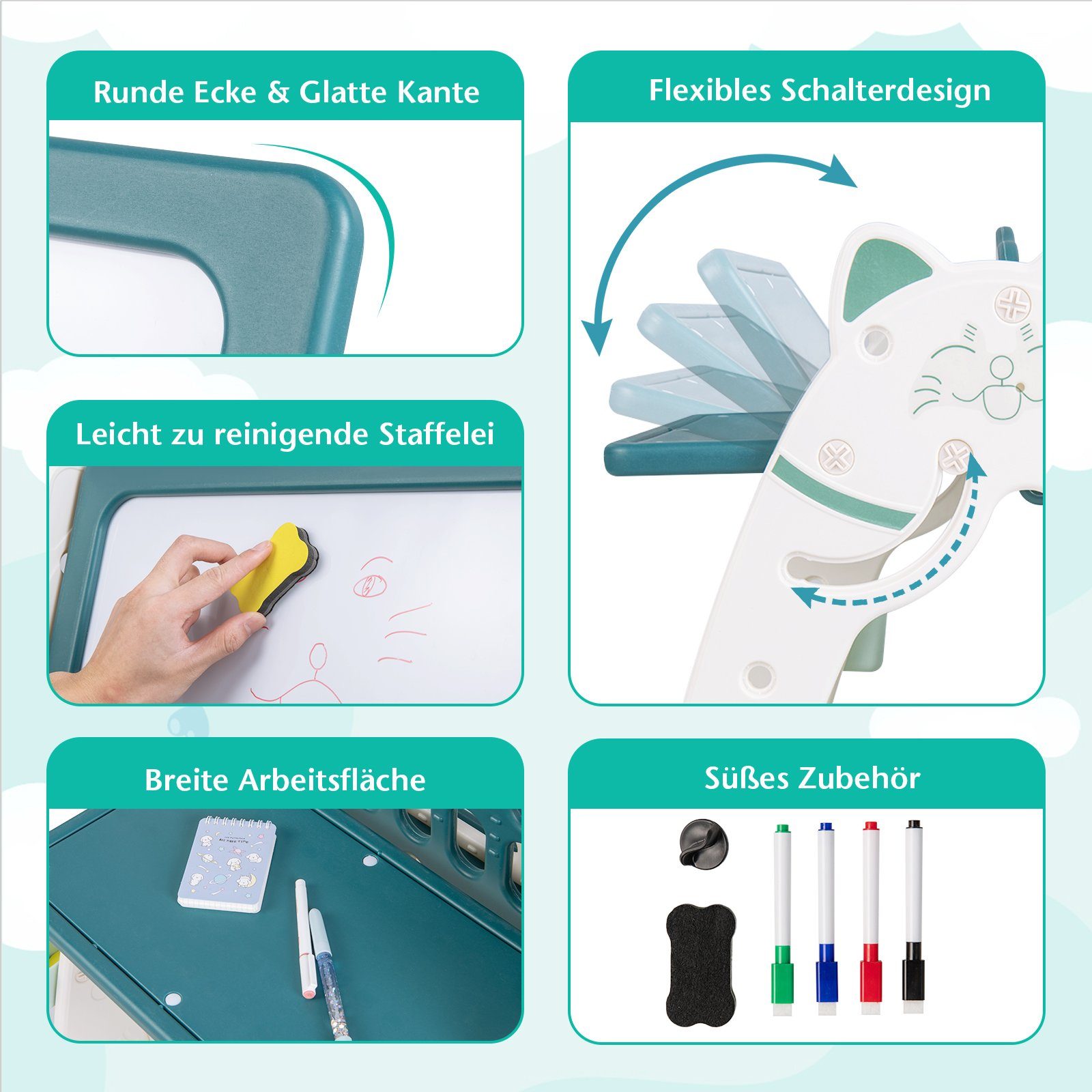 COSTWAY Tafel 3 in 1 Kinder Sitzgruppe, Kindertafel, Bücherregal günstig online kaufen