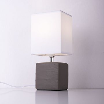 etc-shop Tischleuchte, Leuchtmittel nicht inklusive, Tisch Leuchte Gästezimmer Keramik braun schaltbar Textil Lampe weiß