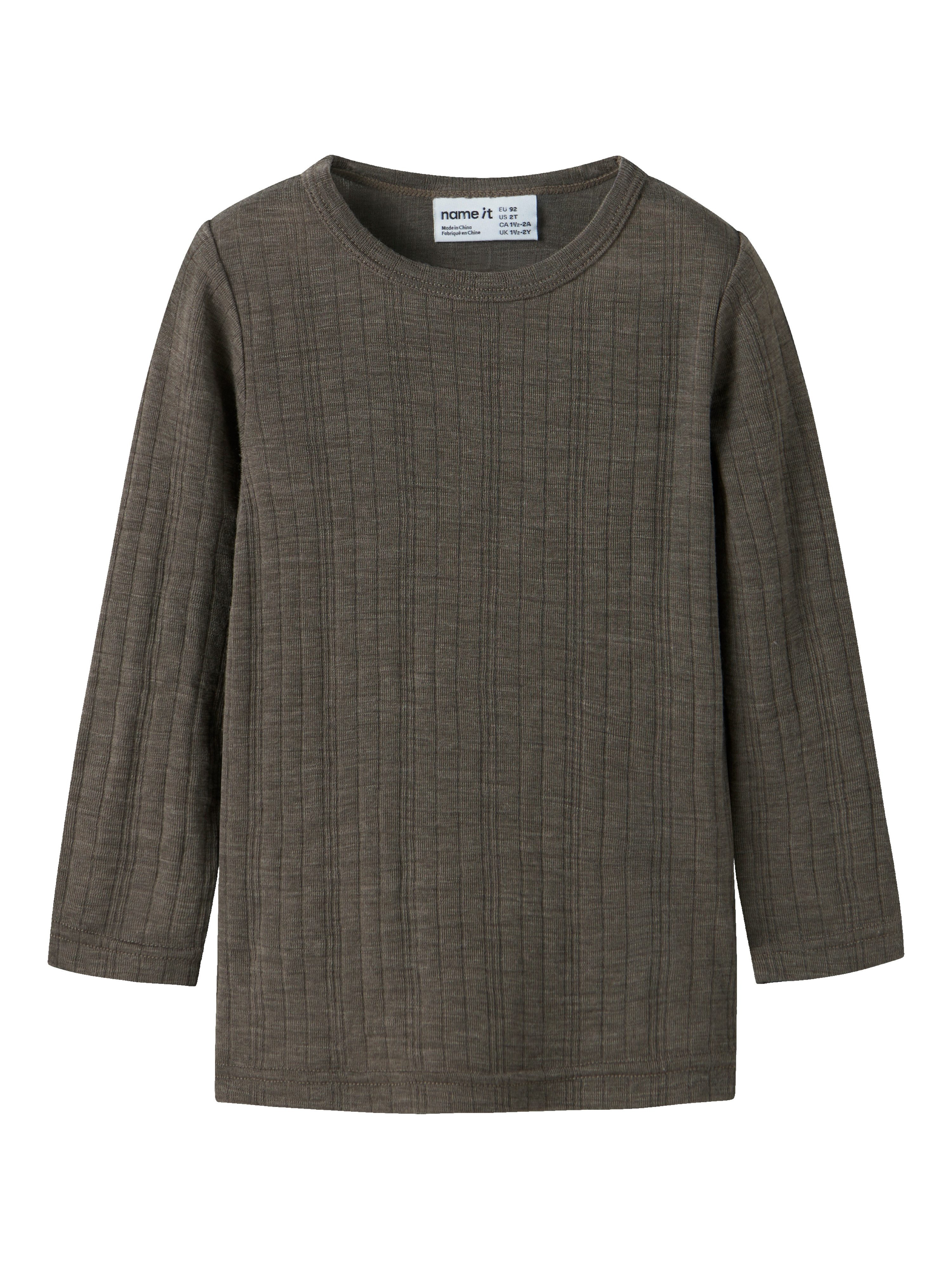 Name It Langarmshirt NMMWANG WOOL NEEDLE LS TOP SOLID NOOS aus reiner Merinowolle