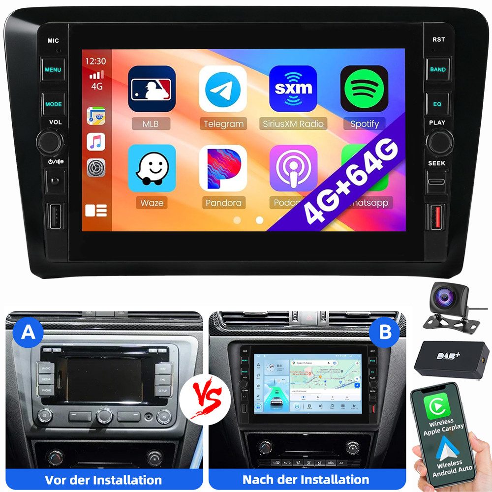 ESSGOO Für Skoda Rapid Spaceback 2012-2020 Android 15 CarPlay USB Autoradio (RDS, Digitalradio (DAB), FM, AM, Apple Carplay Android Auto GPS Navi WIFI BT)