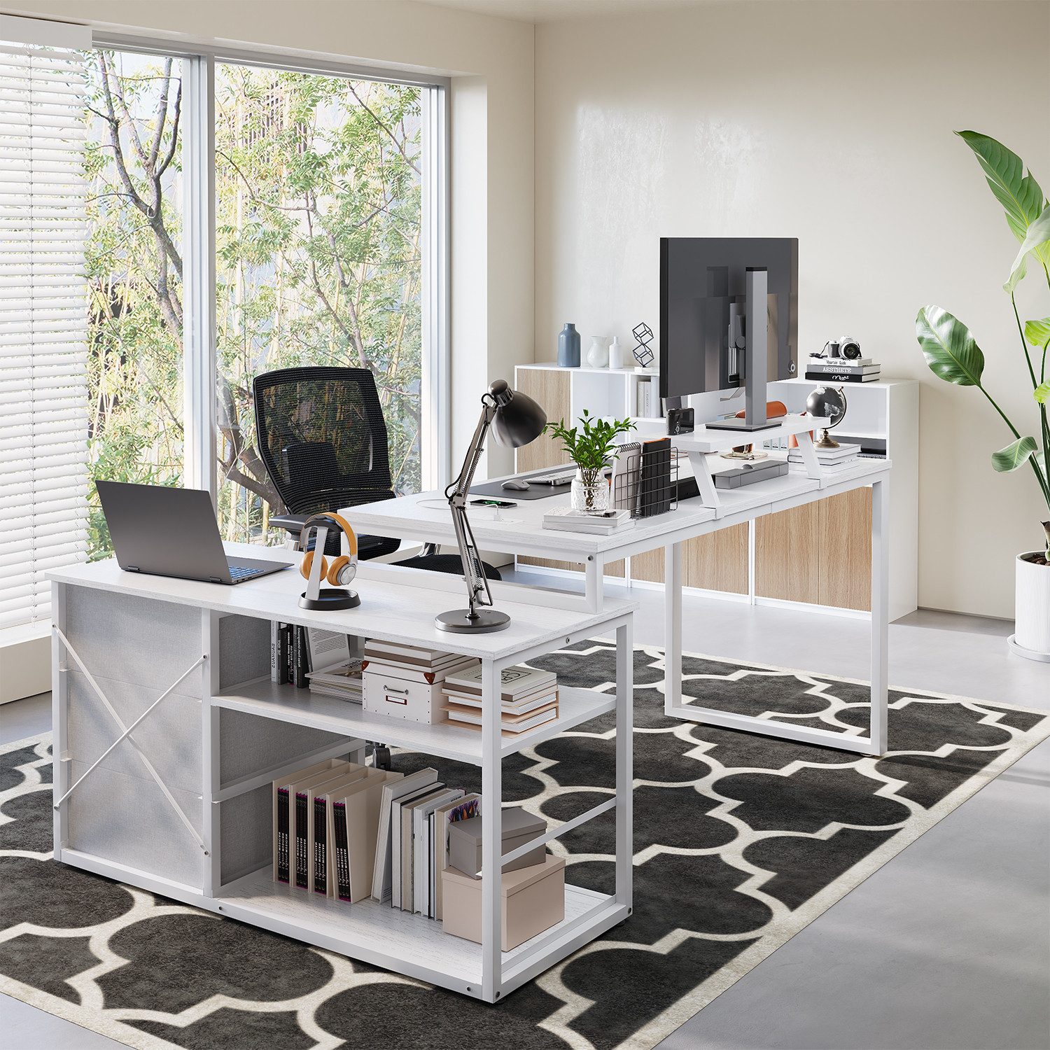 Furnicopia Eckschreibtisch 140cm mit Monitorarm, Computertisch mit drehbarer Tischplatte (Flexibel und schwenkbar, mit Steckdosen (2 Steckdosen + 2 USB-Anschlüs – Bild 4 von 5