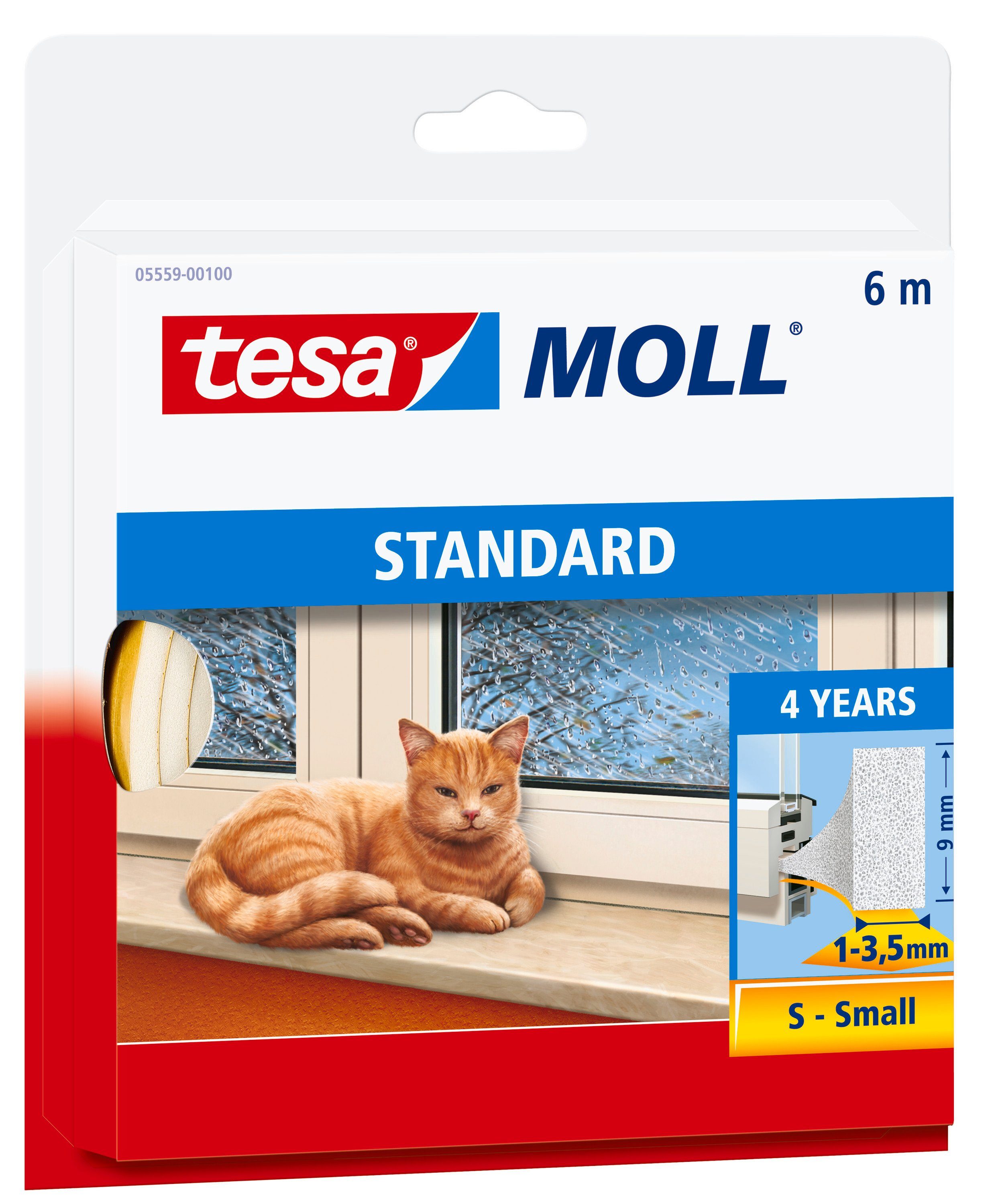 tesa Dichtband tesamoll STANDARD I-Profil Fensterdichtung - 6 m : 9 mm : 3,5 mm (Packung, 1-St) Gummidichtung - selbstklebend & energiesparend- weiß