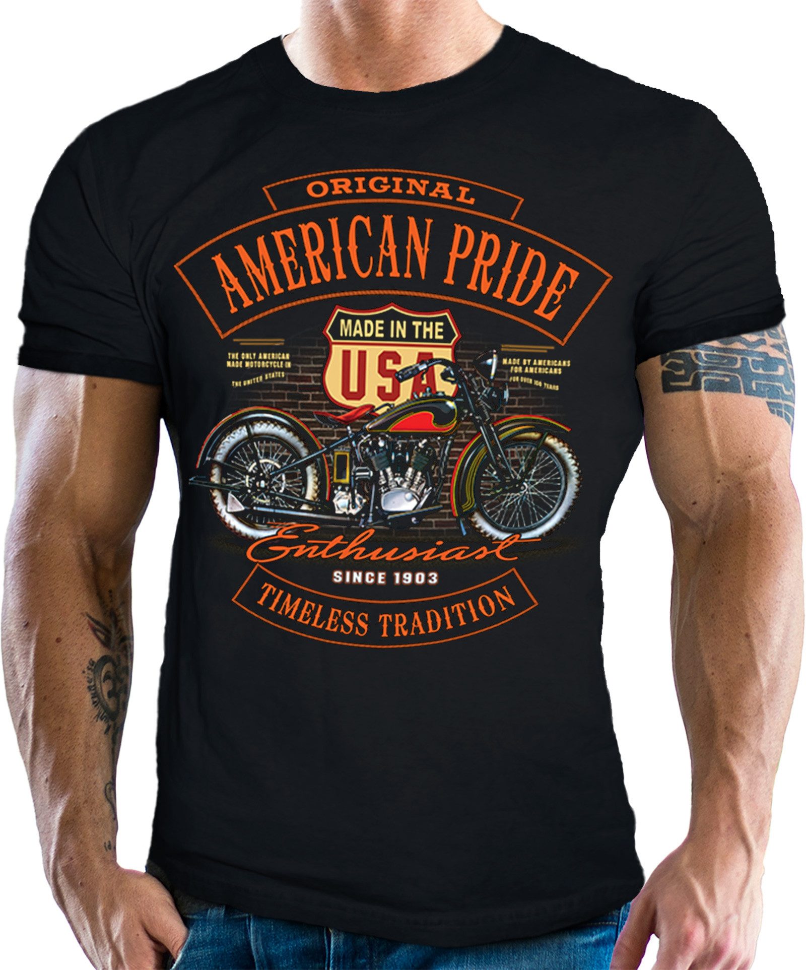 GASOLINE BANDIT® T-Shirt für Motorradfahrer und Biker: American Pride - Enthusiast