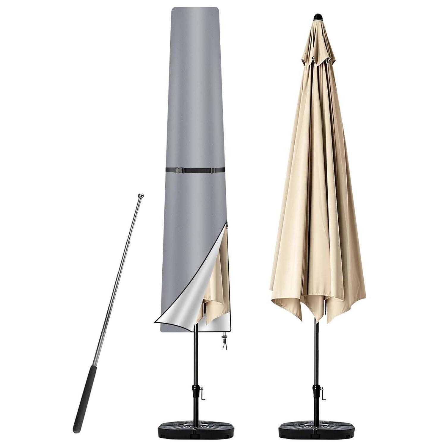 LuxusKollektion Sonnenschirm-Schutzhülle Sonnenschirmhülle 170x35cm Grau mit Stab (1-St)