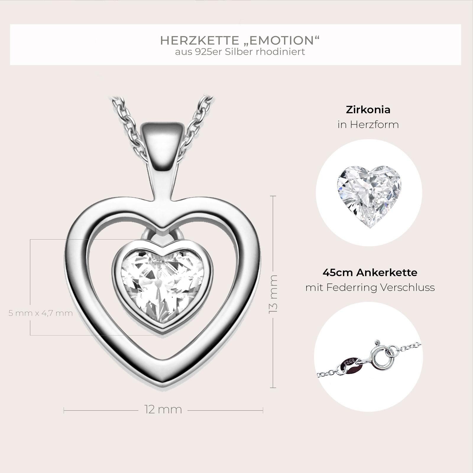 Amoonic Herzkette Halskette Damen Silber 925 Frauen Kette mit Zirkonia Herzanhänger (inkl. Schmucketui), Echte Herz Silberkette Gold Rosegold vergoldet Geschenk Freundin