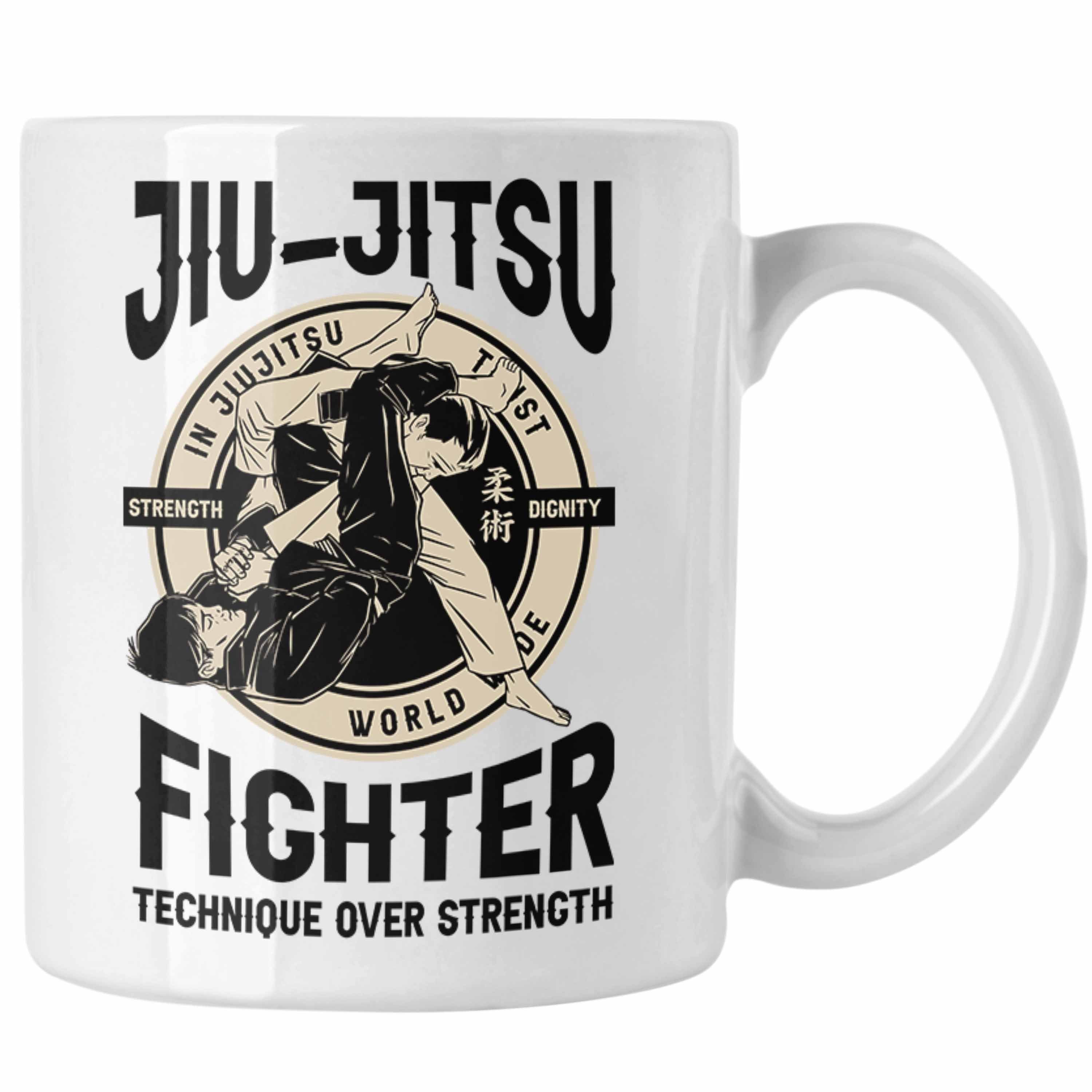 Trendation Tasse Jiu Jitsu Tasse Geschenk für Kampfsportler Geschenkidee Technik über Weiss