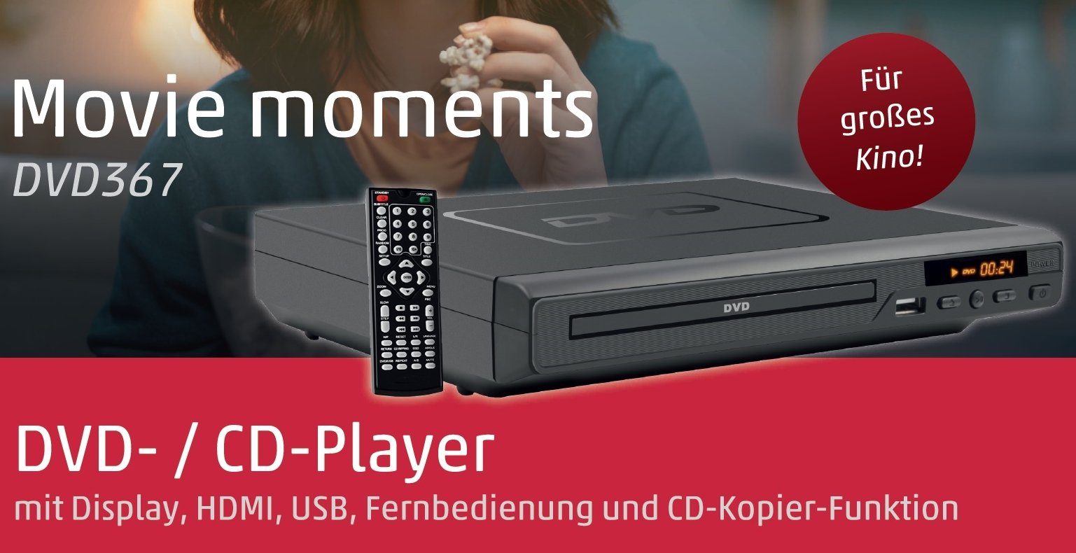 DVD367 USB) auf und Fernbedienung Kopierfunktion Display, (Full DVD-Player Reflexion HD, mit CD HDMI,