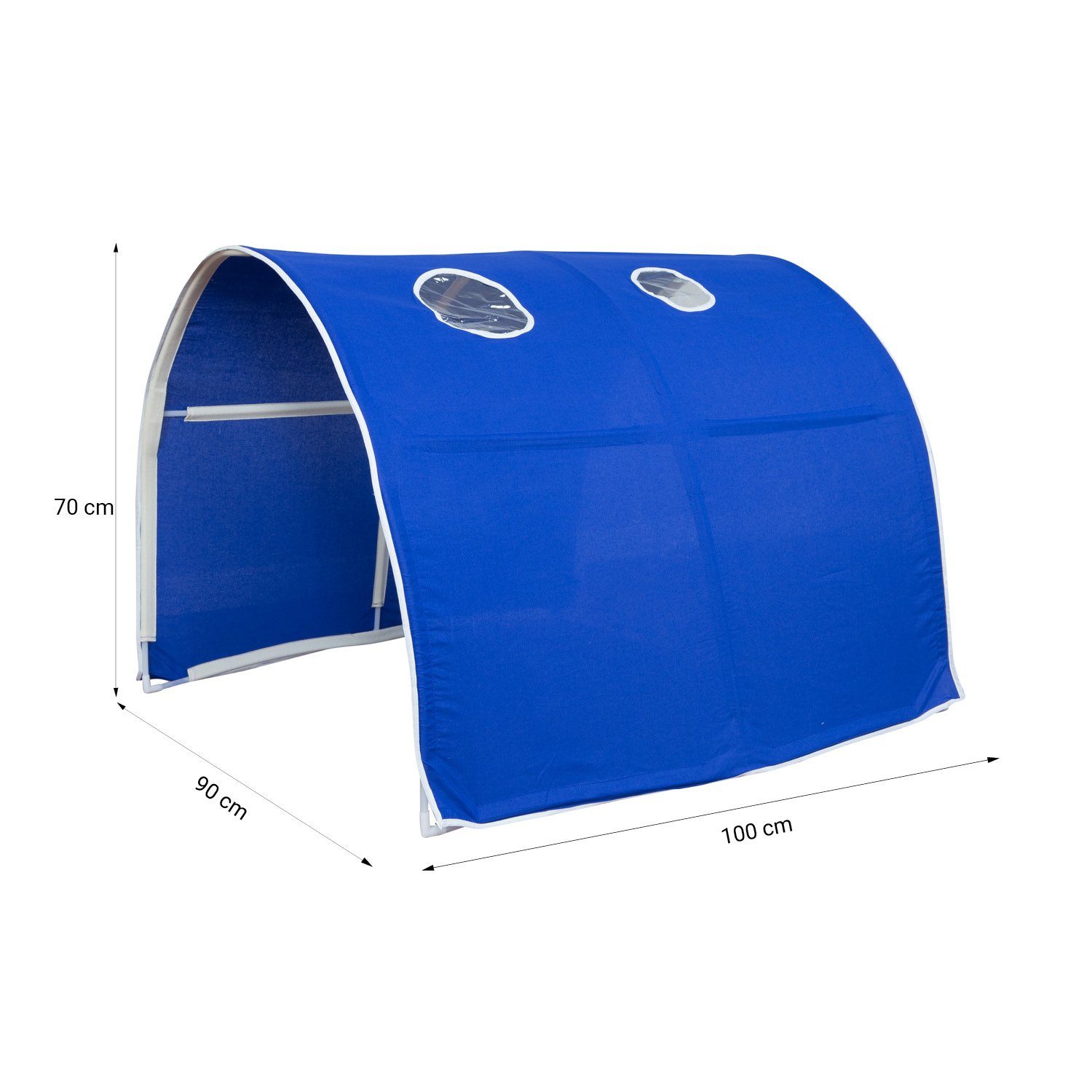 Homestyle4u Betttunnel für Hochbett Zelt Bettdach Höhle Kinderbett Fenster zum Klemmen Treppe, mit Rausfallschutz, Blau, Junge