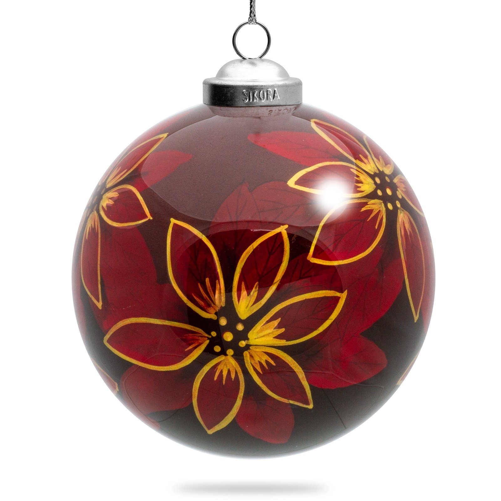 SIKORA Christbaumschmuck SIKORA K10-18 Weihnachtsstern Blüte Glaskugel Weihnachtskugel Innenglasmalerei D: 10 cm