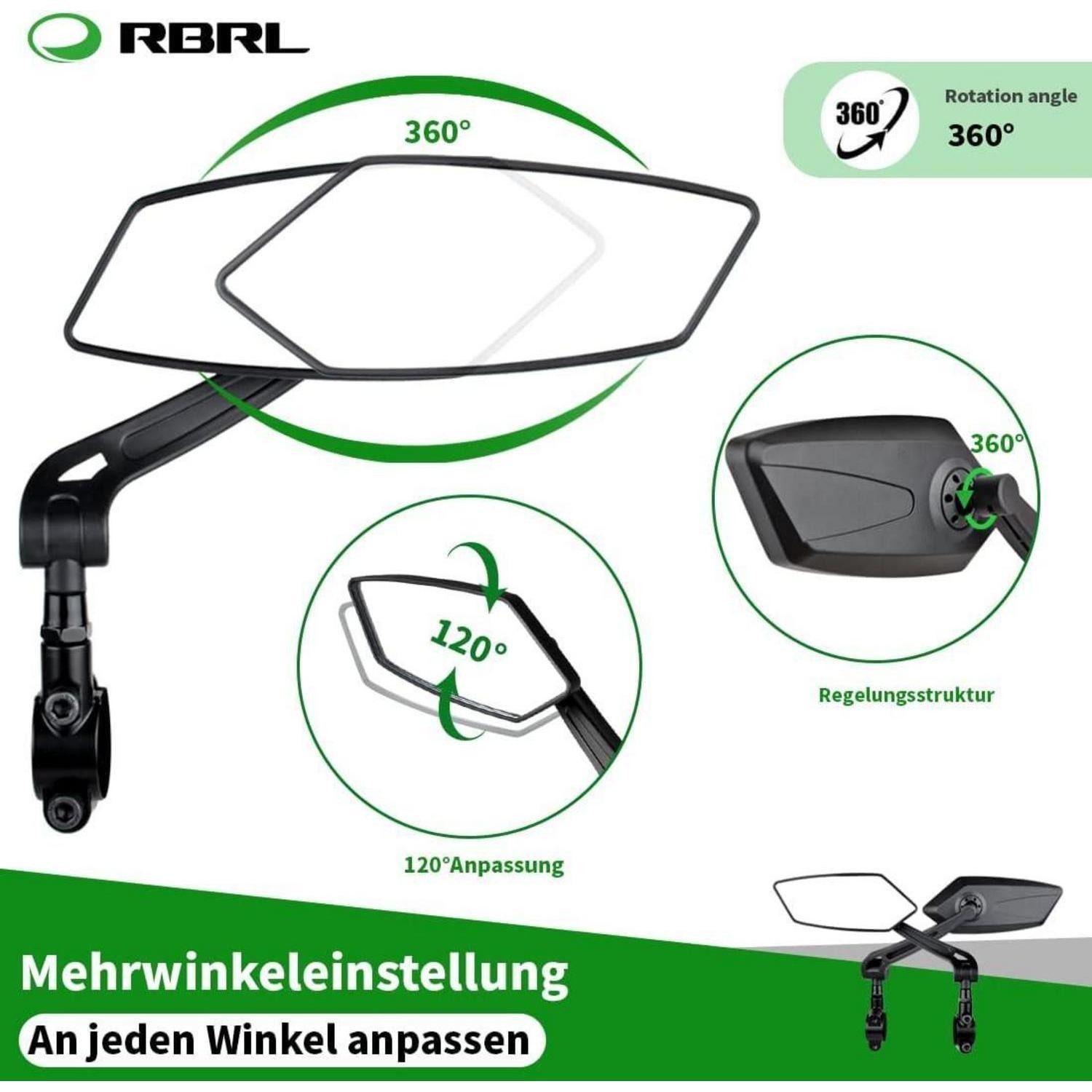 LuxusKollektion Fahrradständer RBRL-HD Fahrradrückspiegel verstellbar E-Bike Universal Lenkermodell