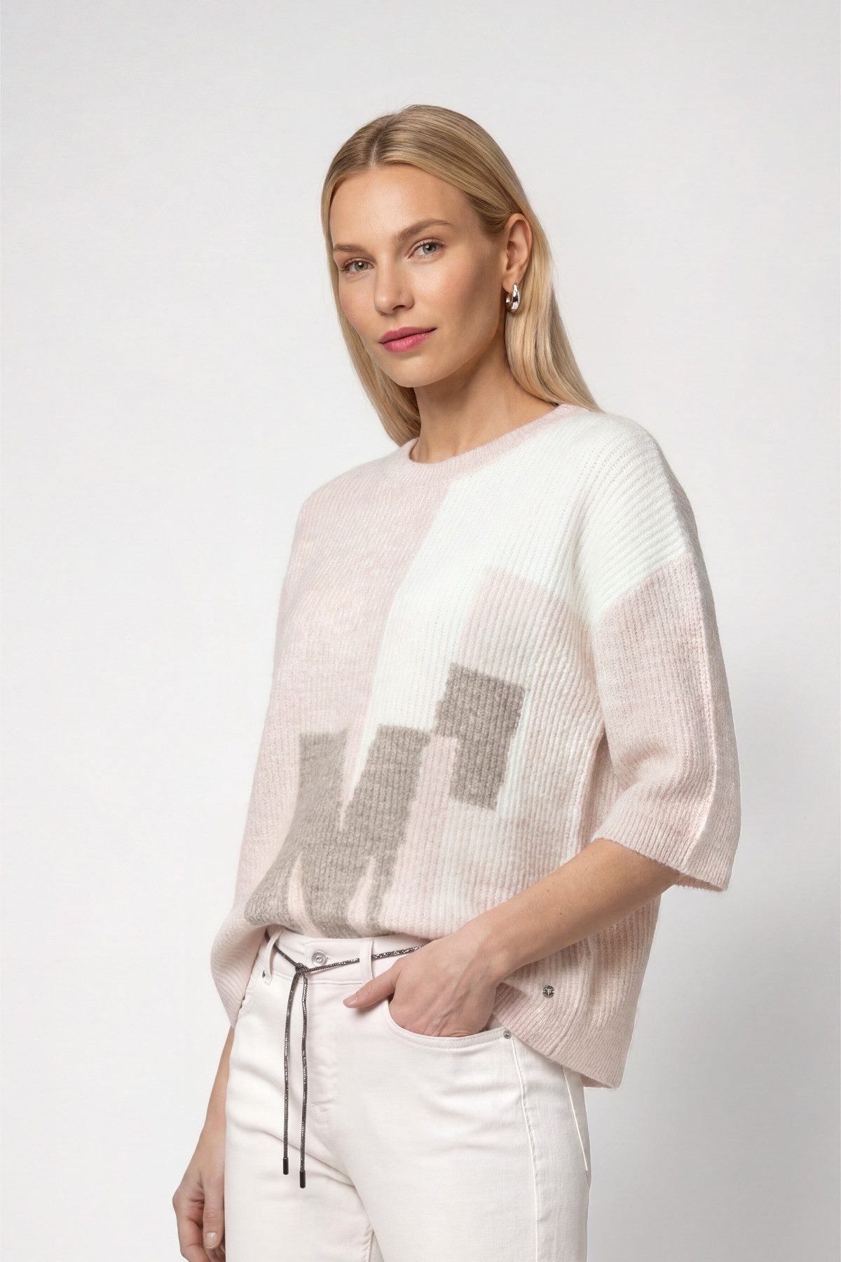 Monari Strickpullover Pullover Intarsie Regular fit mit Rundhalsausschnitt
